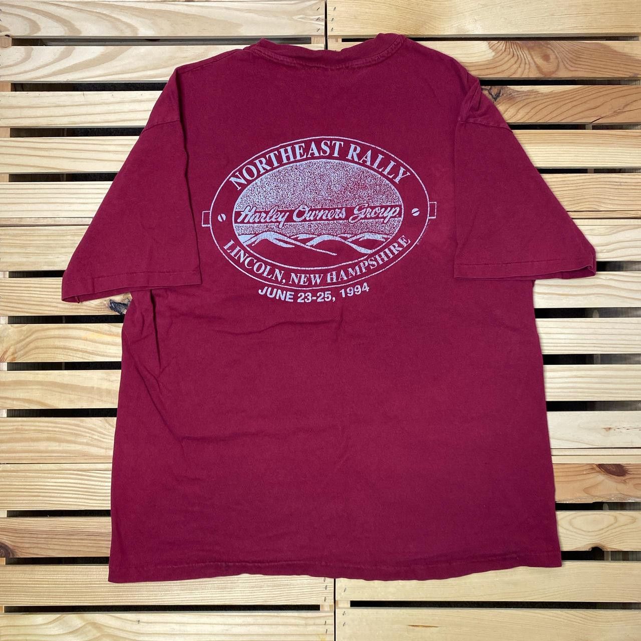 Harley Davidson Vintage Harley Davidson NH Rally Burgundy Biker Tee Size XL Size US XL / EU 56 / 4 - 2 Thumbnail