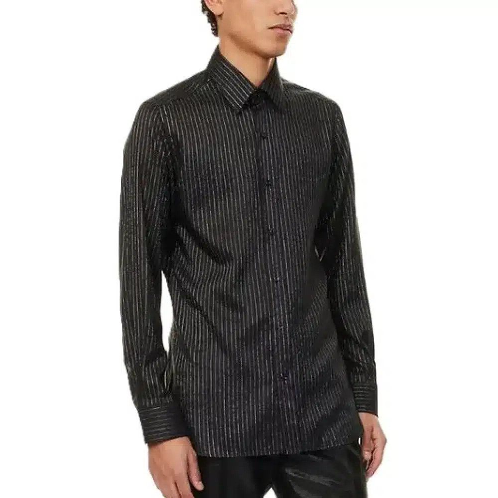 Tom Ford o1loc1c0426 HSBG01 Silk Stripes Slim Fit Shirt in Black Size US M / EU 48-50 / 2 - 2 Thumbnail