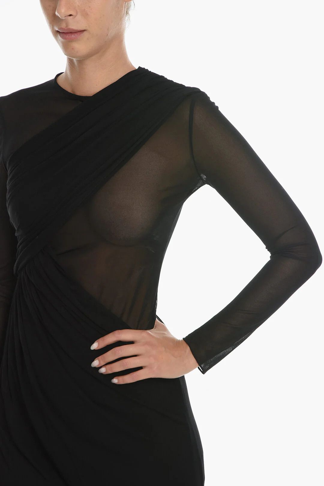 Saint Laurent Paris og1mm0326 Asymmetric Draped Dress in Black Size M / US 6-8 / IT 42-44 - 3 Thumbnail