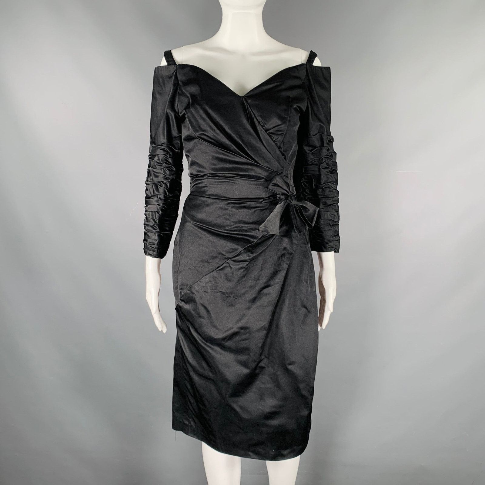 Other Vintage Black Silk Rayon Ruched Off-Shoulder Cocktail Dress Size S / US 4 / IT 40 - 1 Thumbnail