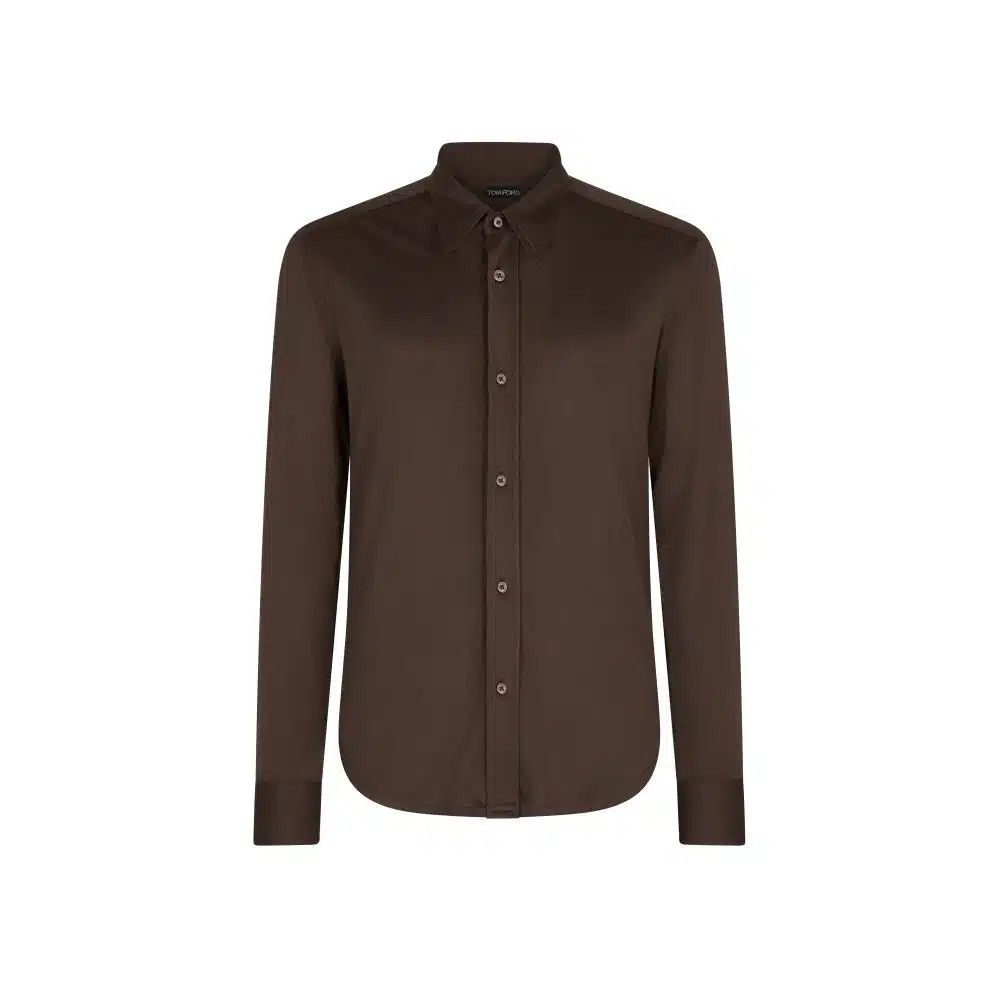 Tom Ford o1loc1c0525 JBL004 Pure Silk Shine Jersey Shirt in Brown Size US M / EU 48-50 / 2 - 1 Thumbnail
