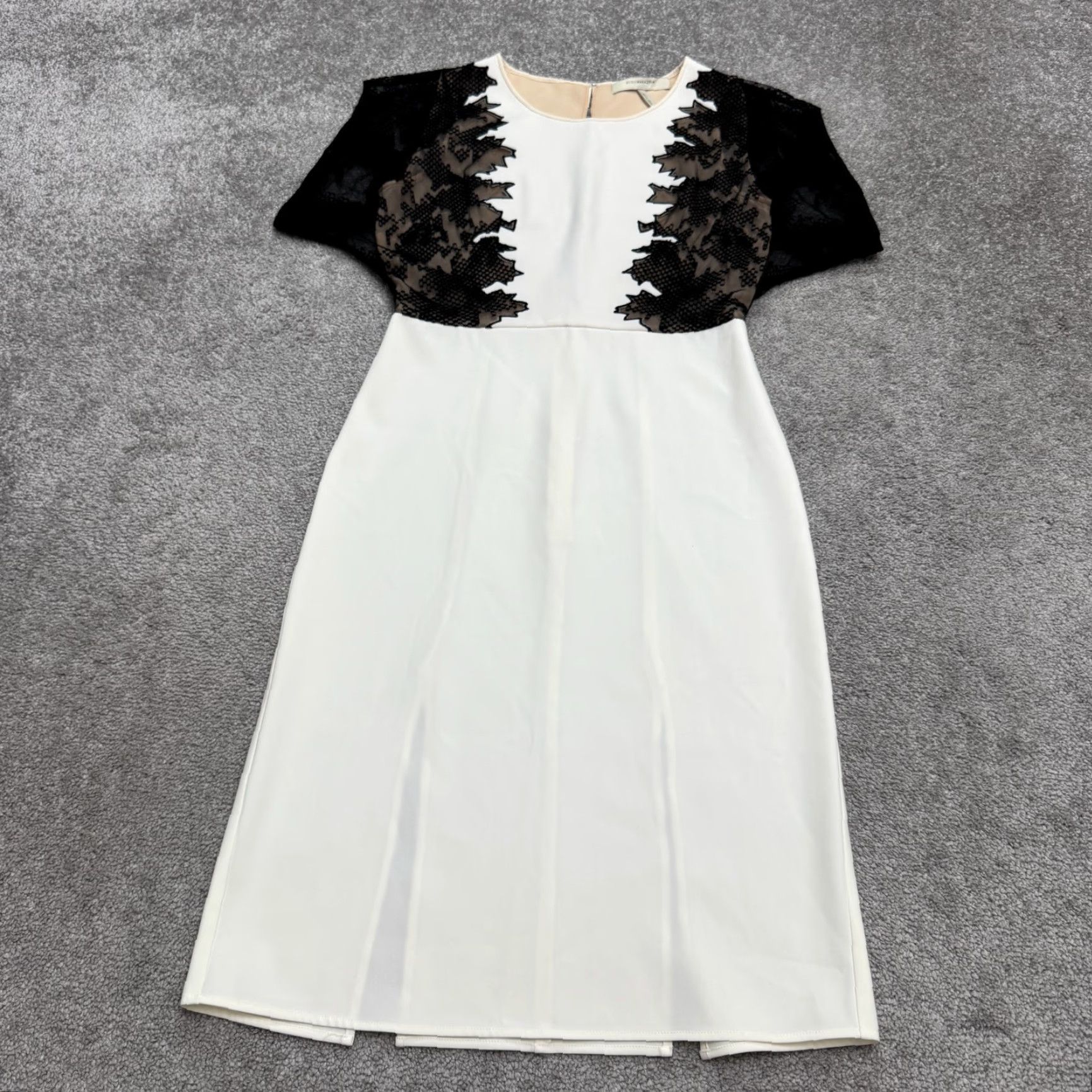 Bcbgmaxazria BCBGMAXAZRIA Dress Sheath Midi Womens XXS White Black Lace Panel Runaway Crew Neck Short Sleeve Vintage No Size XXS / US 00 / IT 34 - 2 Thumbnail