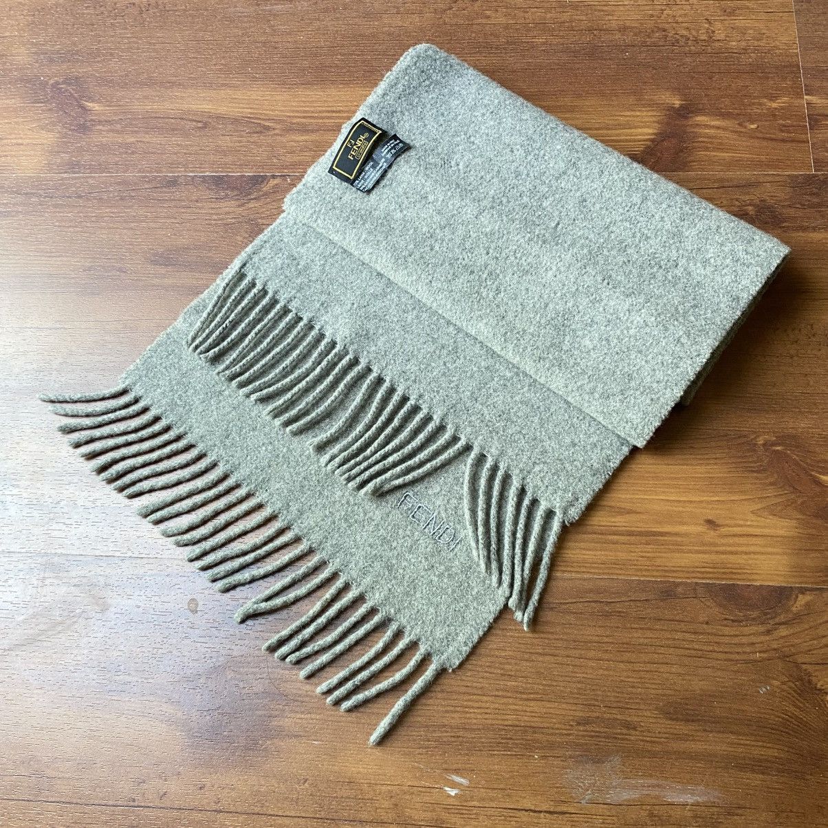 Fendi FENDI 100% Wool Grey Scarf with Brand Embroidery Size ONE SIZE - 11 Thumbnail