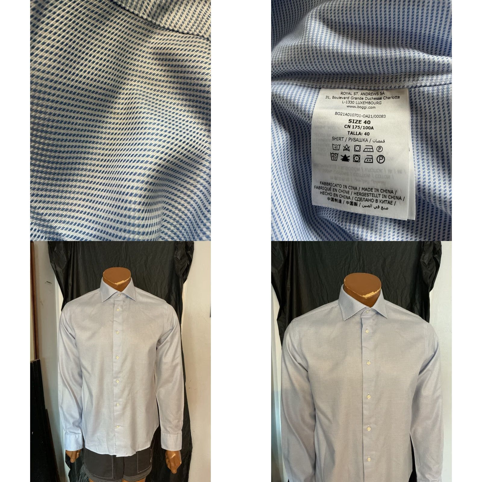 Vintage Boggi Milano Slim Fit Dress Shirt 100% Cotton Blue/White Long Sleeve Button 40 Mens Size 40R - 8 Thumbnail