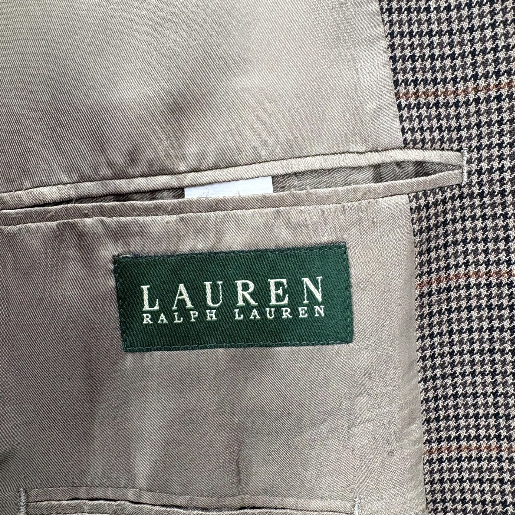 Ralph Lauren VINTAGE Lauren Ralph Lauren Blazer Mens 42L Brown Wool Houndstooth Plaid Sport Coat Size 42R - 5 Thumbnail