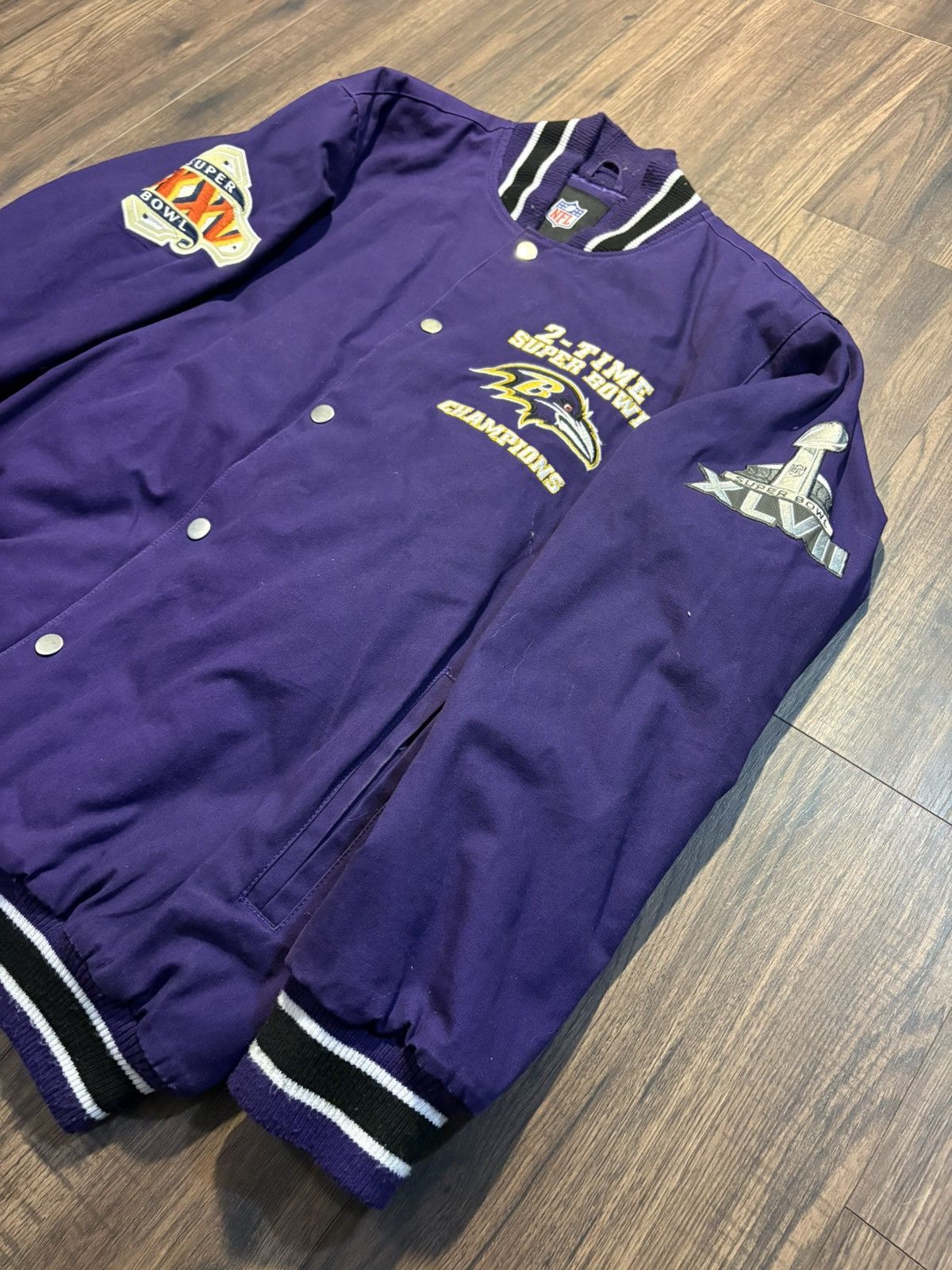 NFL 🔥Baltimore Ravens Varsity Bomber Jacket Super Bowl Champions Size US XL / EU 56 / 4 - 2 Thumbnail