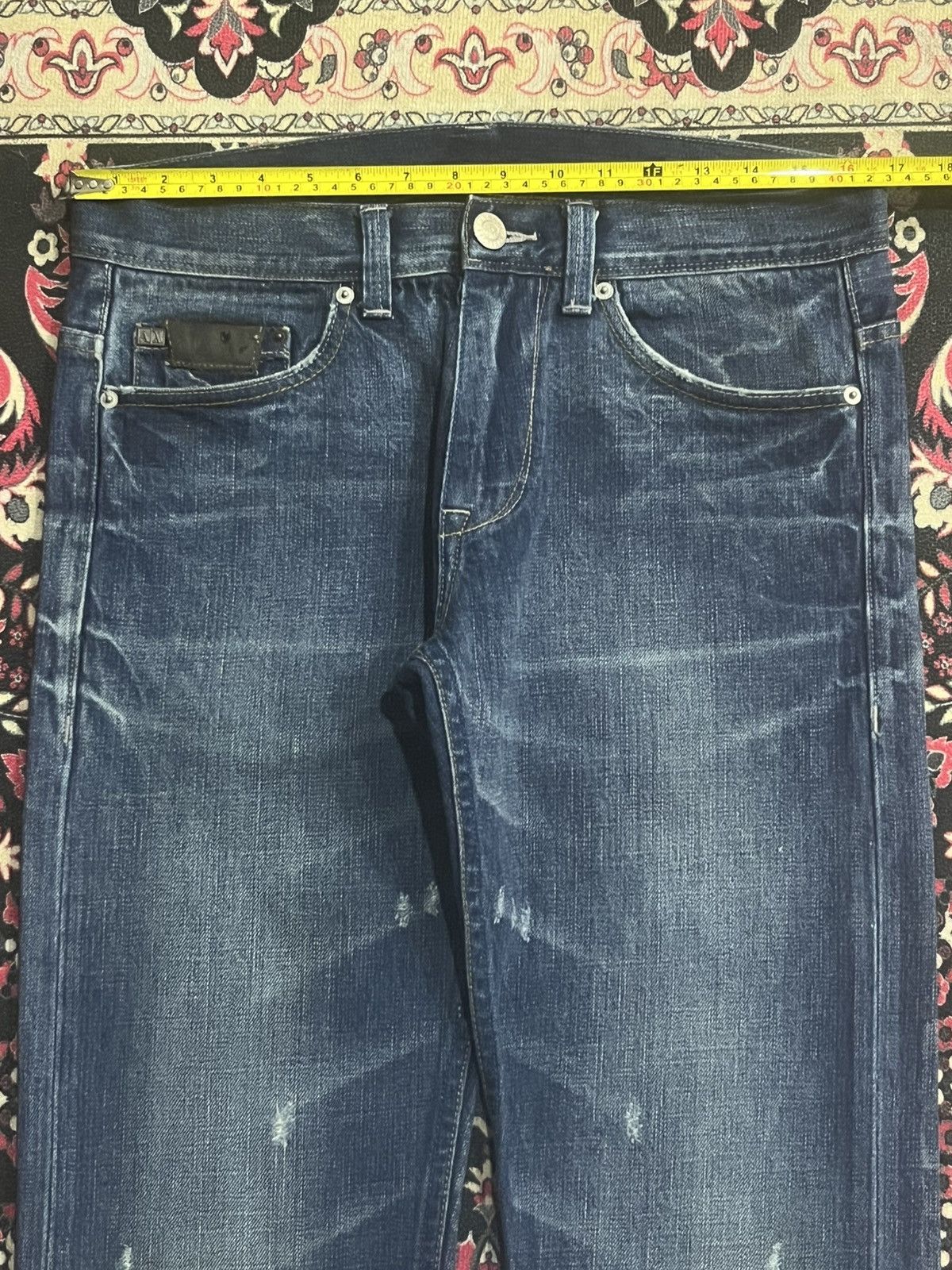 Armani Exchange Vintage Armani Exchange Blue Washed Fringe Straight Leg Jean Size US 31 - 7 Thumbnail