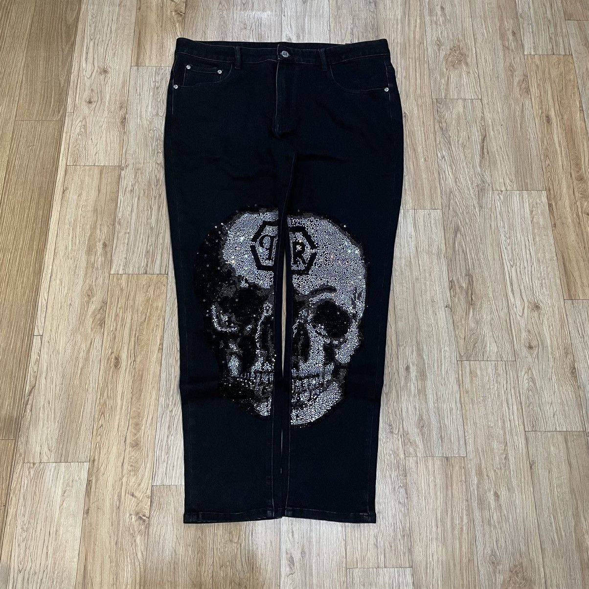 Japanese Brand Vintage Crystal Skull Denim Jeans Black Philipp Plein Style Size US 38 / EU 54 - 2 Thumbnail