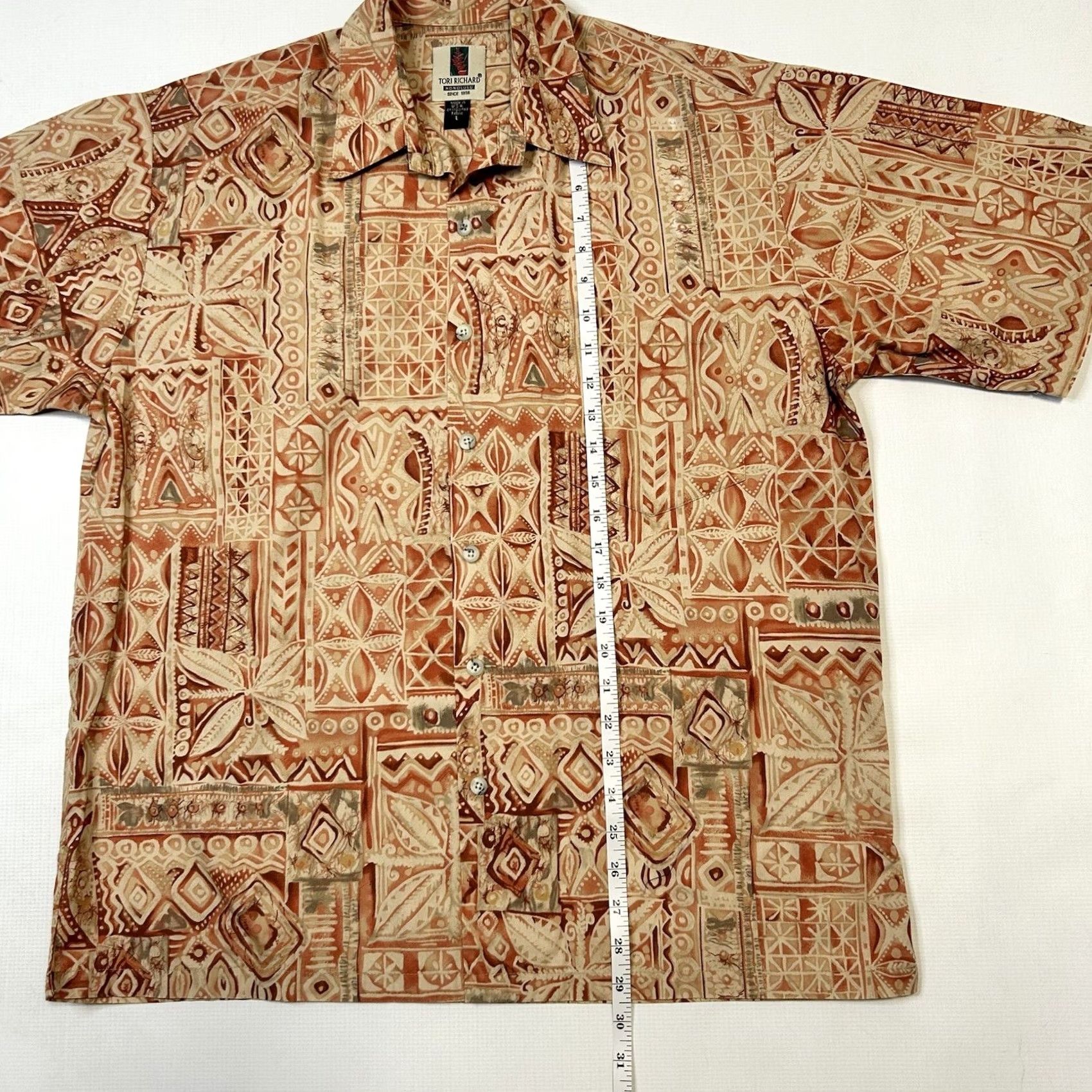 Tori Richard VINTAGE Tori Richard Honolulu Shirt Hawaiian Tropical Silk Palm Tree Button-Up Short Sleeve Men L Orange/Tan Mens Size US L / EU 52-54 / 3 - 5 Thumbnail