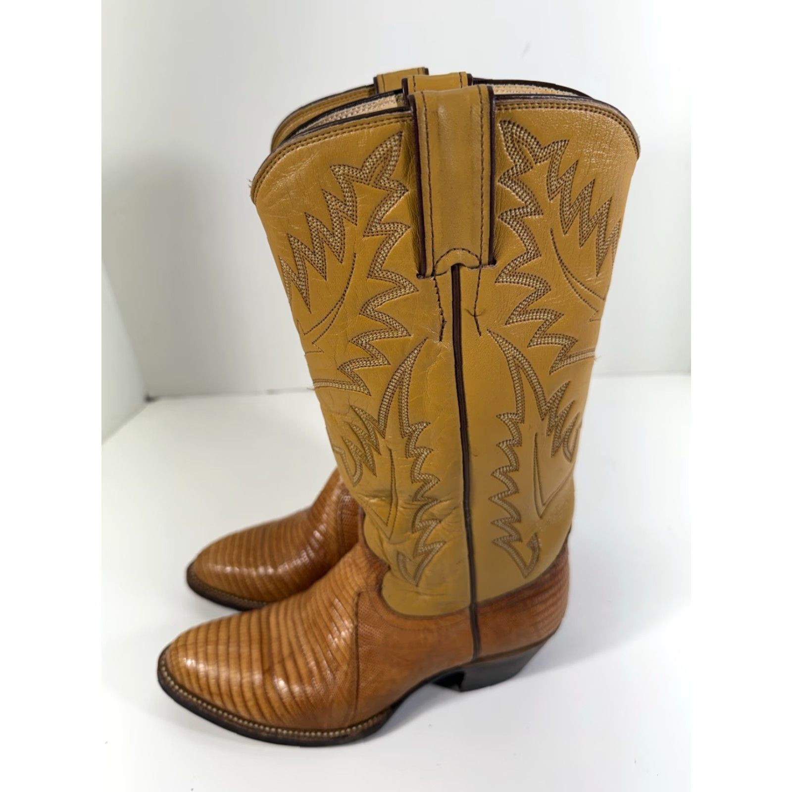 Justin Boots VINTAGE Justin Boots Lizard Boots Women 5 B Butterscotch Brown Western USA 4557 Size US 5 / IT 35 - 4 Thumbnail