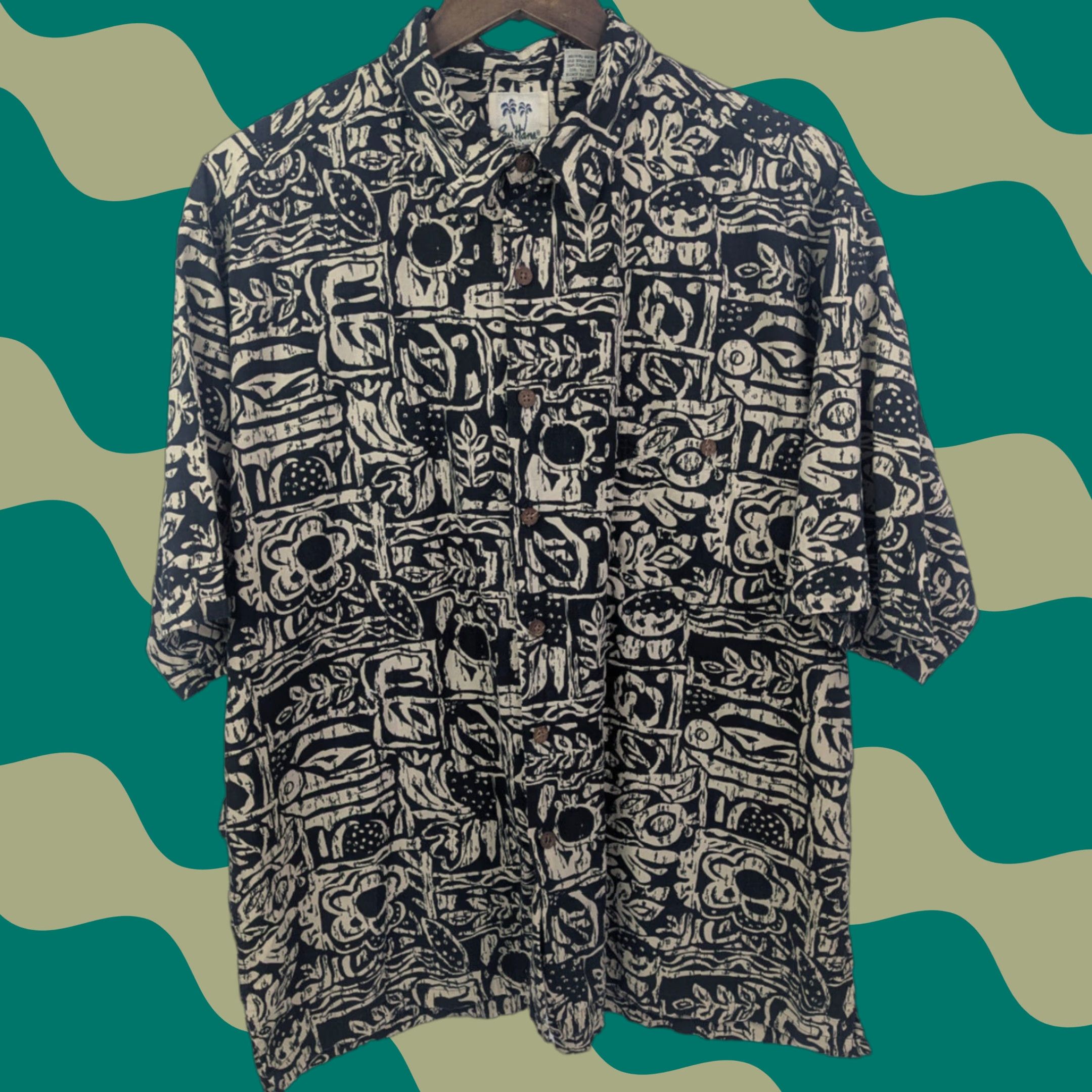 Vintage VINTAGE Pau Hana Hawaiian Shirt Mens XL Black Beige Printed Short Sleeve Button Up Down Shirt Size US XL / EU 56 / 4 - 1 Thumbnail