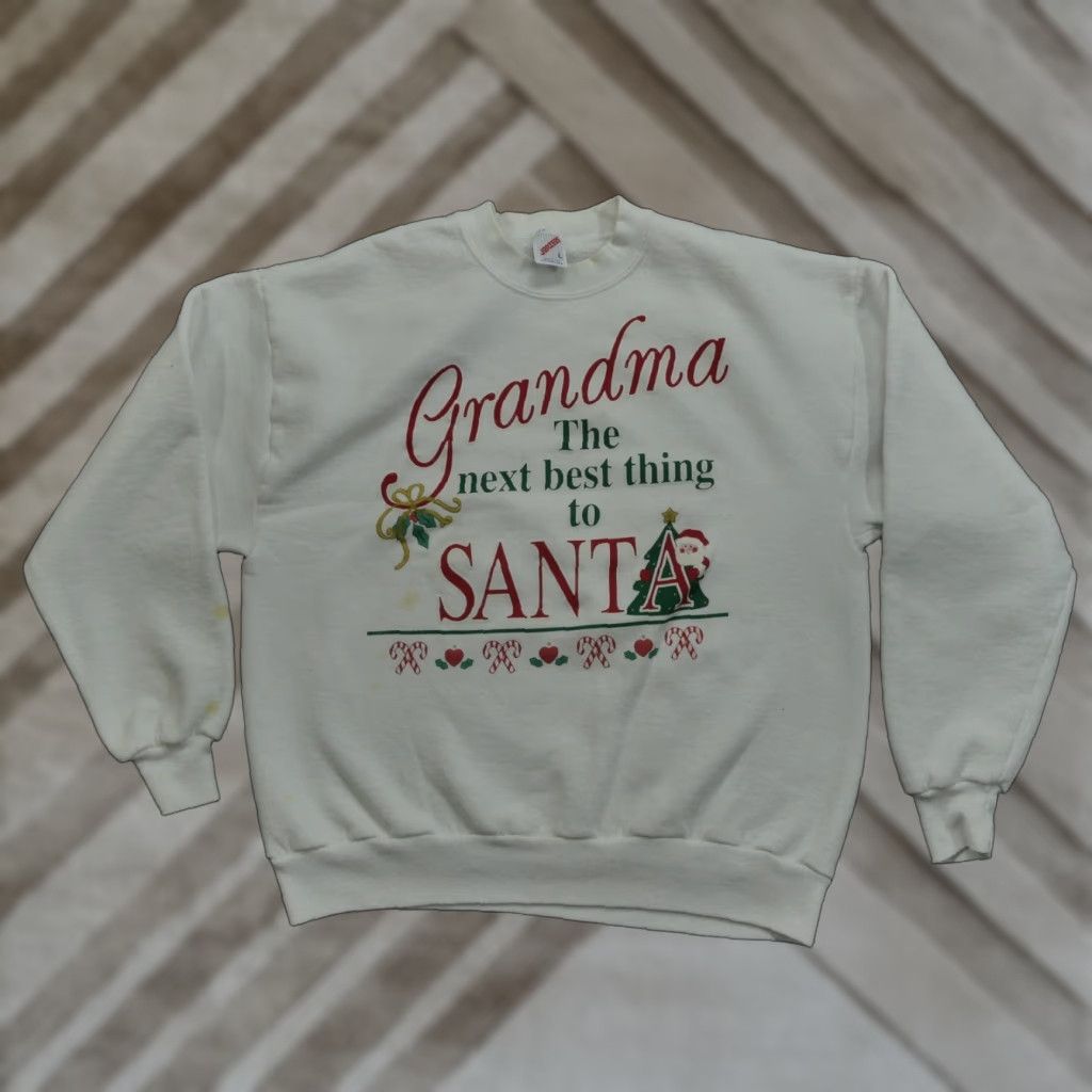 Jerzees VINTAGE Jerzees Christmas Sweatshirt Men L White Santa 90s Graphic Print Crew Neck Long Sleeve Pullover Winter Christmas Graphic Size US L / EU 52-54 / 3 - 1 Thumbnail