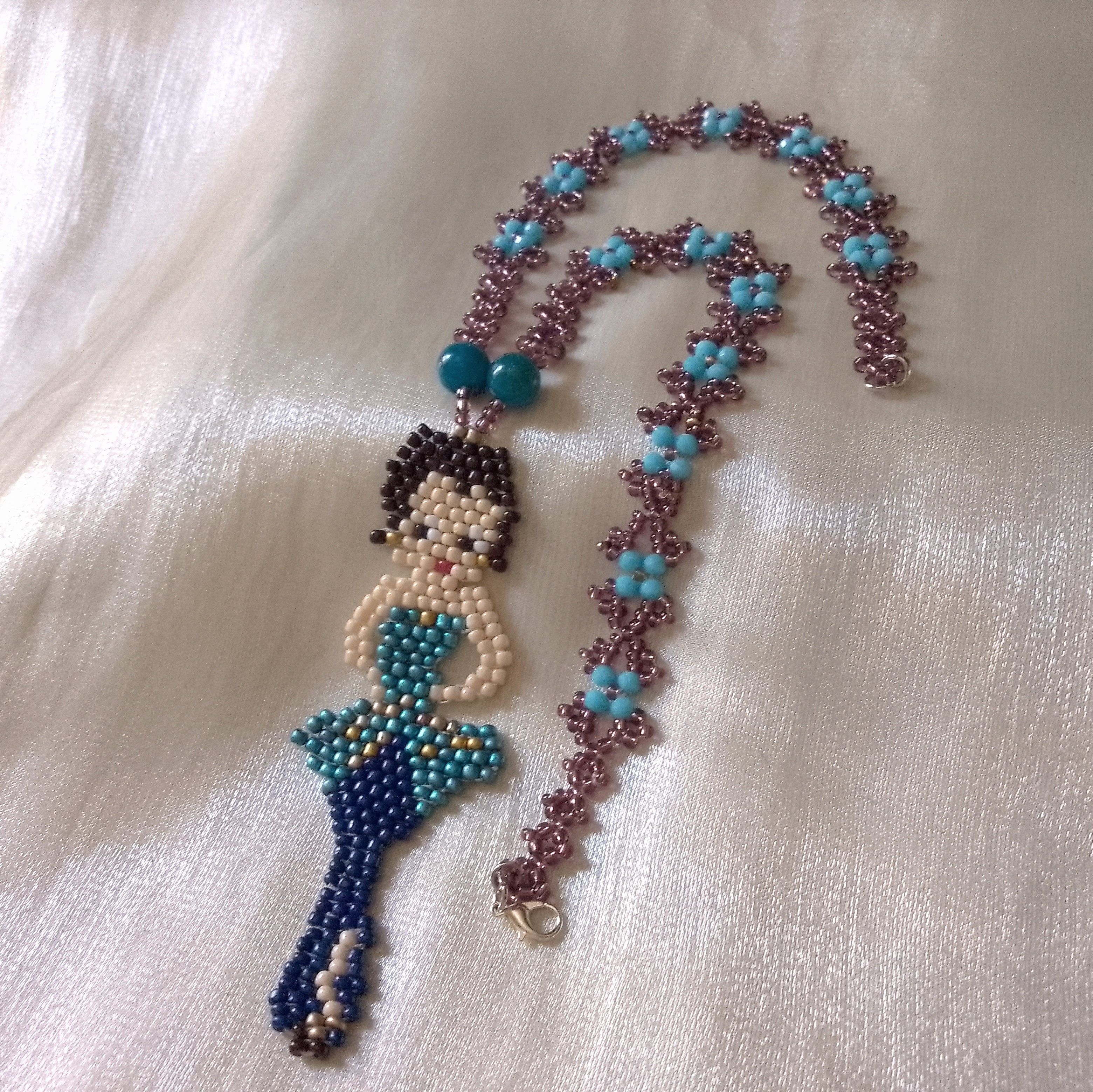 Handmade Long Boho Necklace Betty Boop pendant Apatite gemstones Size ONE SIZE - 1 Thumbnail