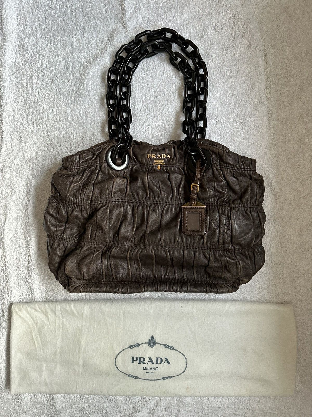 Prada Vintage Calfskin Ruffle Chain Tote Bag