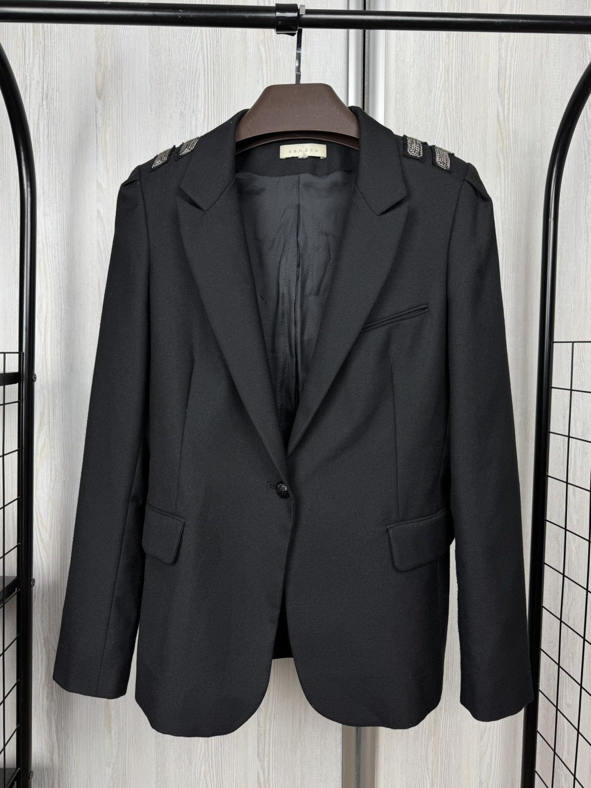 Sandro Sandro Paris black wool blend 1 button blazer Size M / US 6-8 / IT 42-44 - 2 Thumbnail