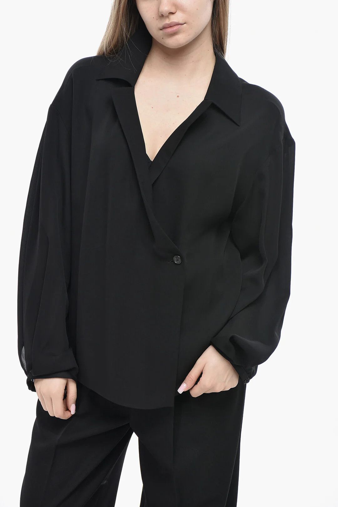 KHAITE og1mm0426 Silk Blouse in Black Size S / US 4 / IT 40 - 1 Thumbnail