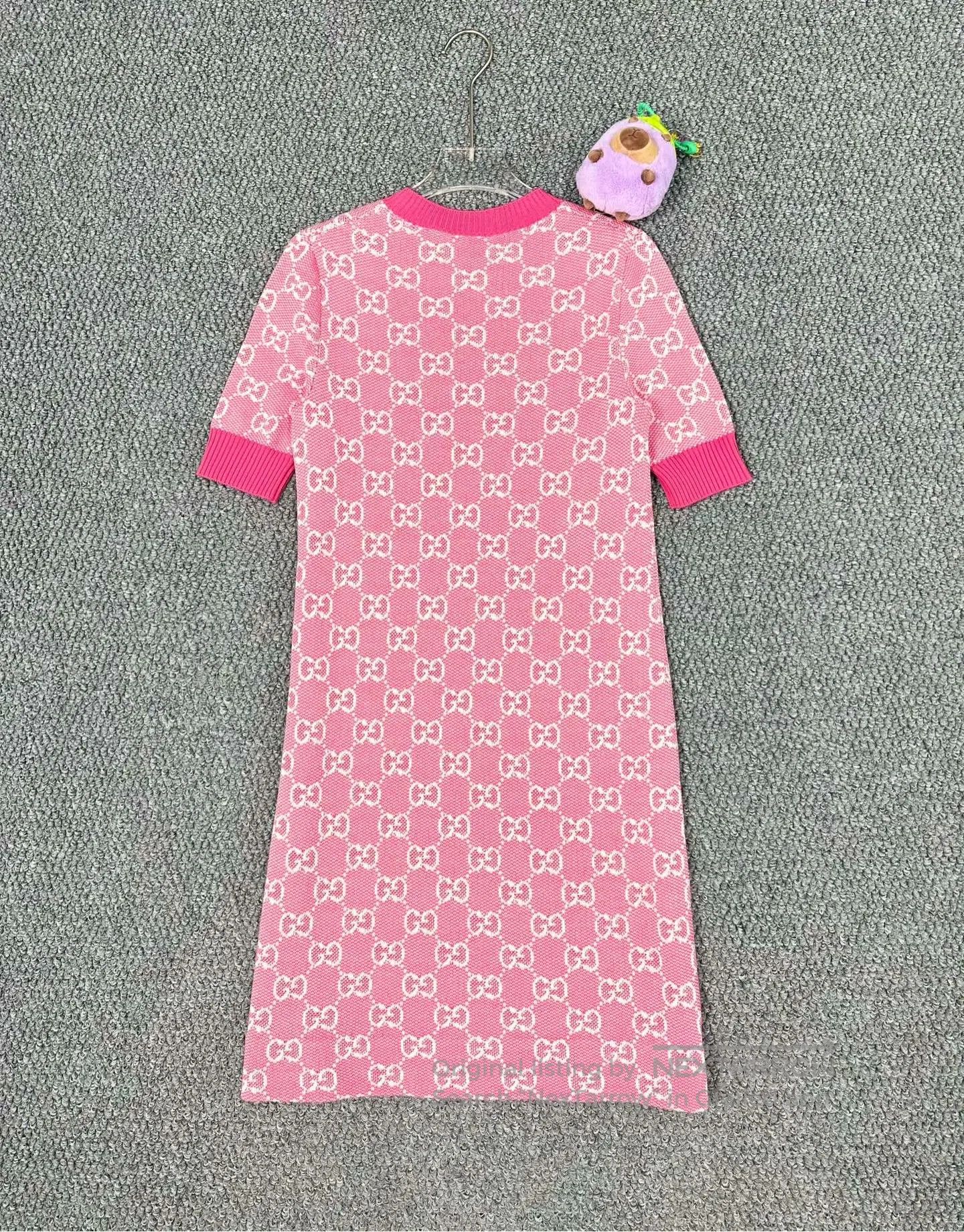Gucci Guicci Pink Golden Buckle Full Print Knit Dress| Size XXS / US 00 / IT 34 - 2 Thumbnail