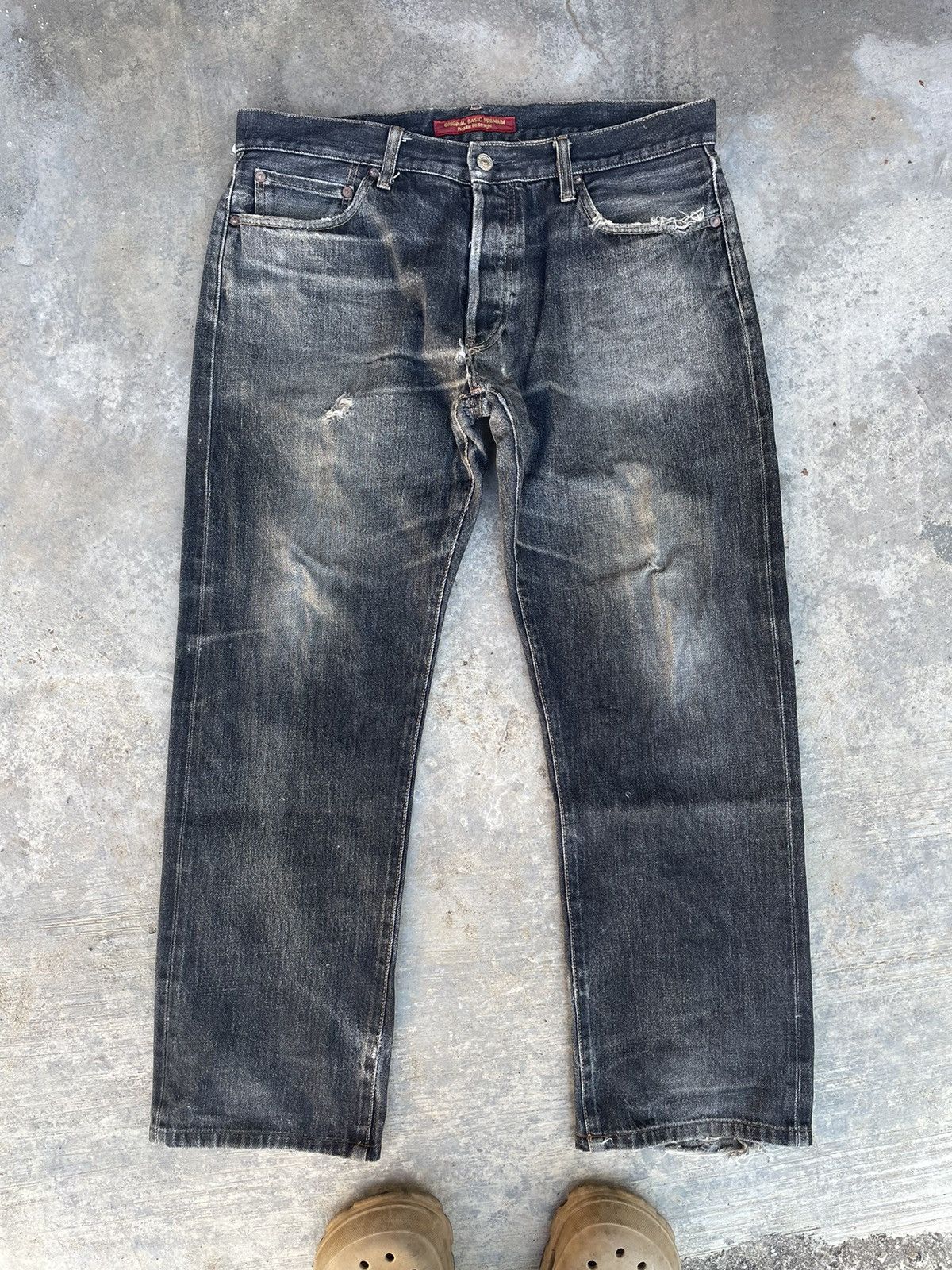 High-Quality Distressed Denim Upholstery photo