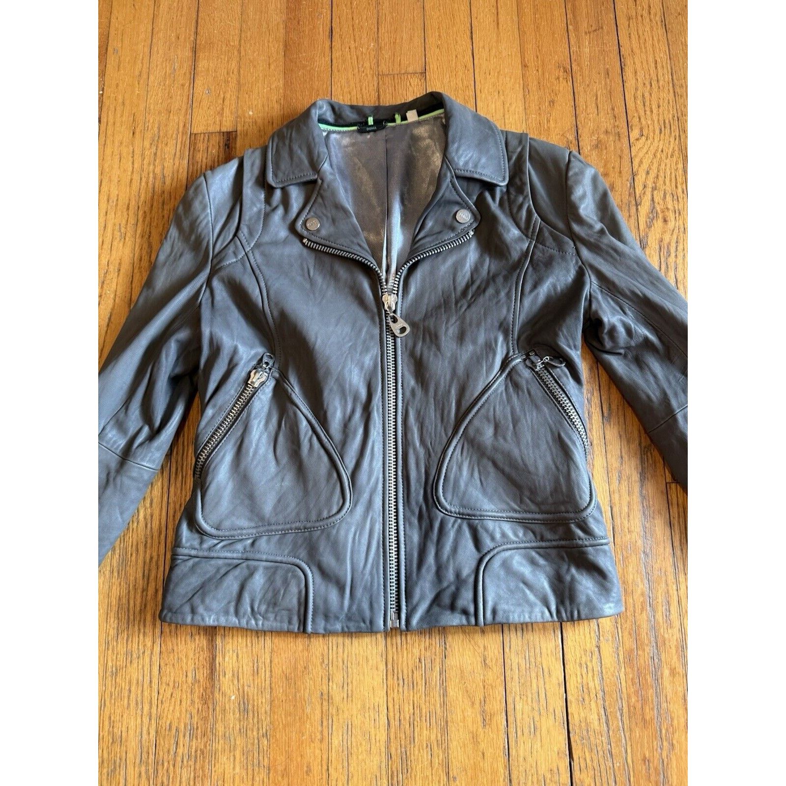 Other Doma Jacket Lamb Leather Gray Moto Biker Womens Large Size L / US 10 / IT 46 - 4 Thumbnail