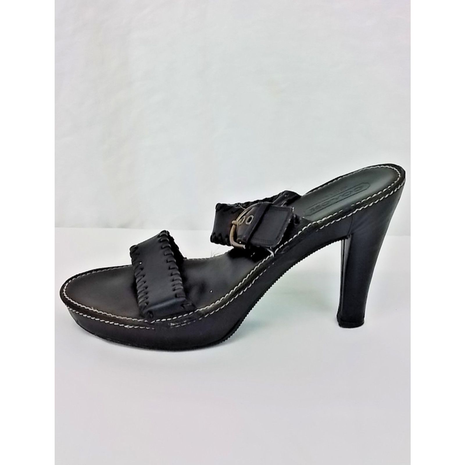 Coach Coach Leather Sandal Heels US 8B Black W/ Stitching & Buckle Size US 8 / IT 38 - 4 Thumbnail