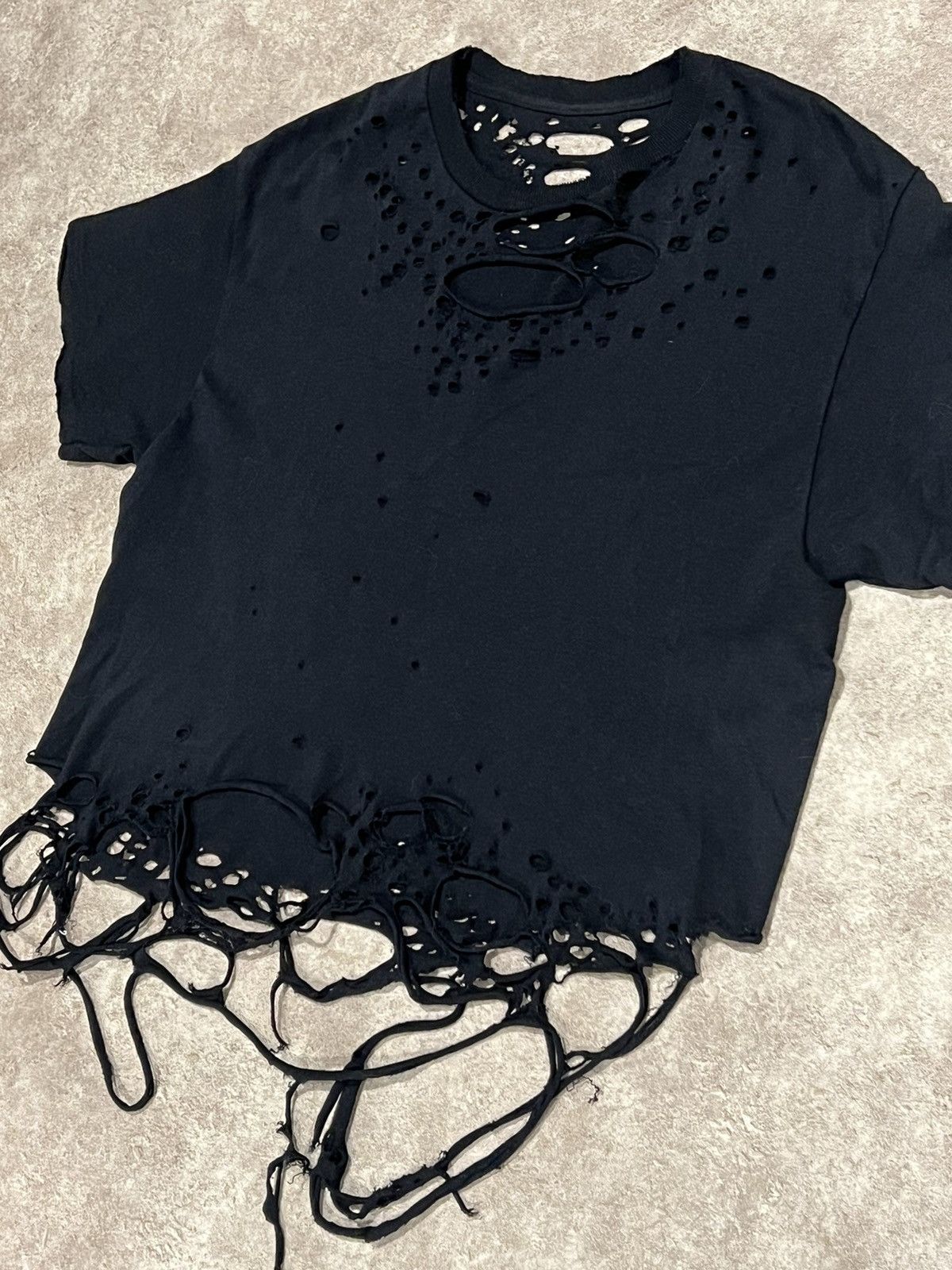 Japanese Brand × Vintage Thrashed Ripped Distressed Black Shirt Size US S / EU 44-46 / 1 - 5 Thumbnail