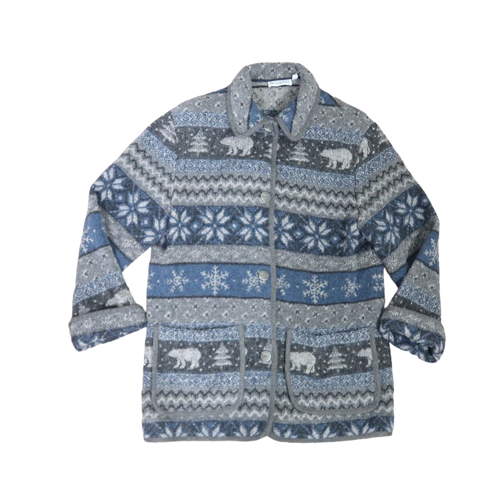 Brooks VINTAGE David Brooks Jacket Coat Wool Polar Bear Snowflake 90s Grey Blue M Womens Size M / US 6-8 / IT 42-44 - 5 Thumbnail