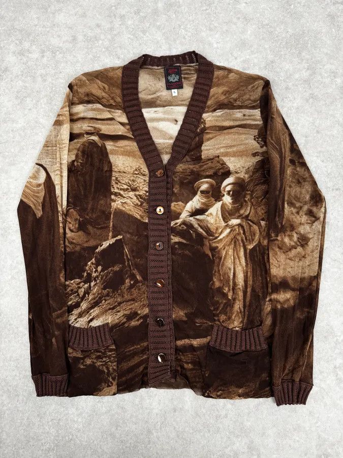 Jean Paul Gaultier Brown Desert Landscape Mesh Cardigan