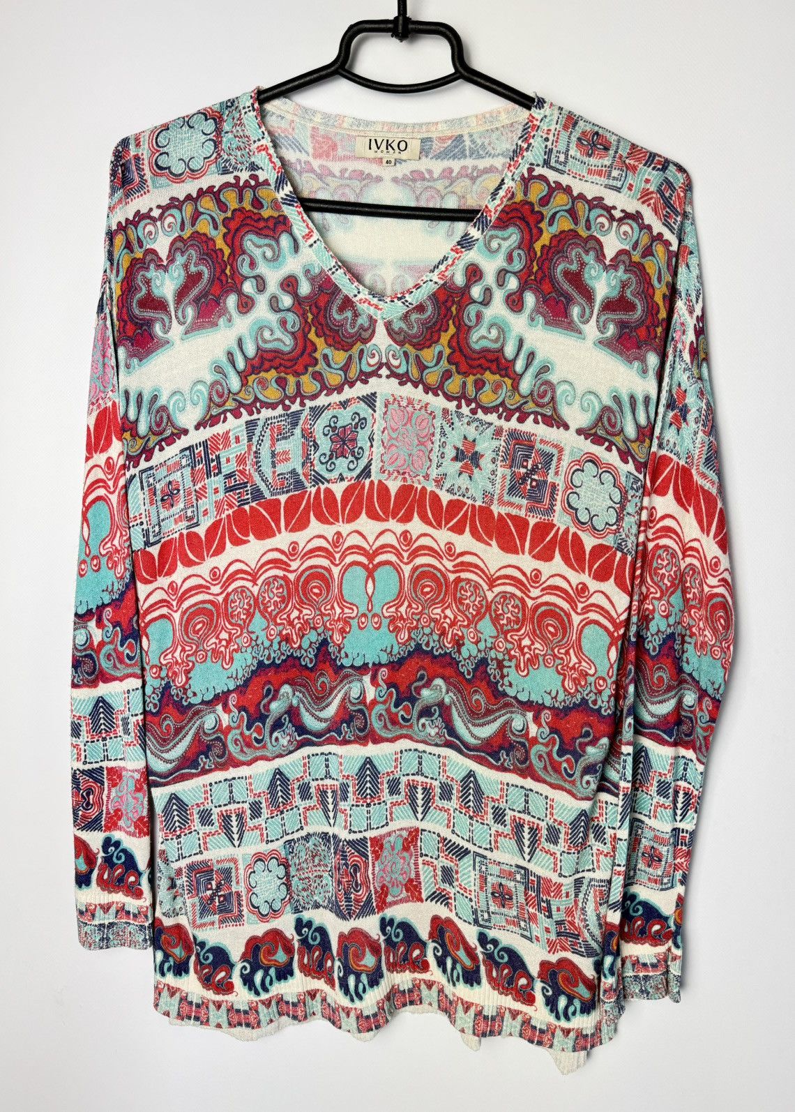 Designer Ivko Multicolor V-Neck Viscose Sweater Size S / US 4 / IT 40 - 1 Thumbnail