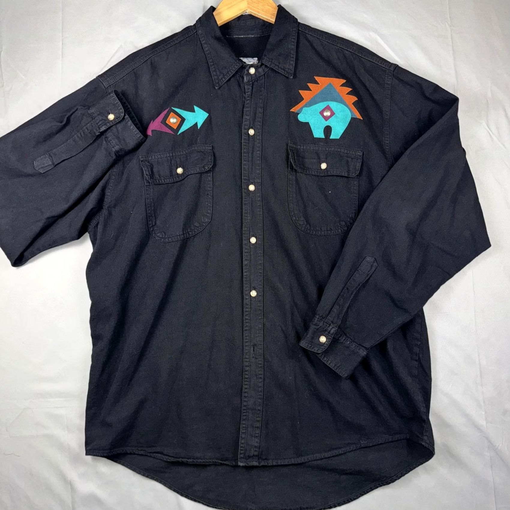 Vintage Sundance Shirt Mens XL Black Denim Southwest Embroidered Long Sleeve Button Up Size US XL / EU 56 / 4 - 2 Thumbnail