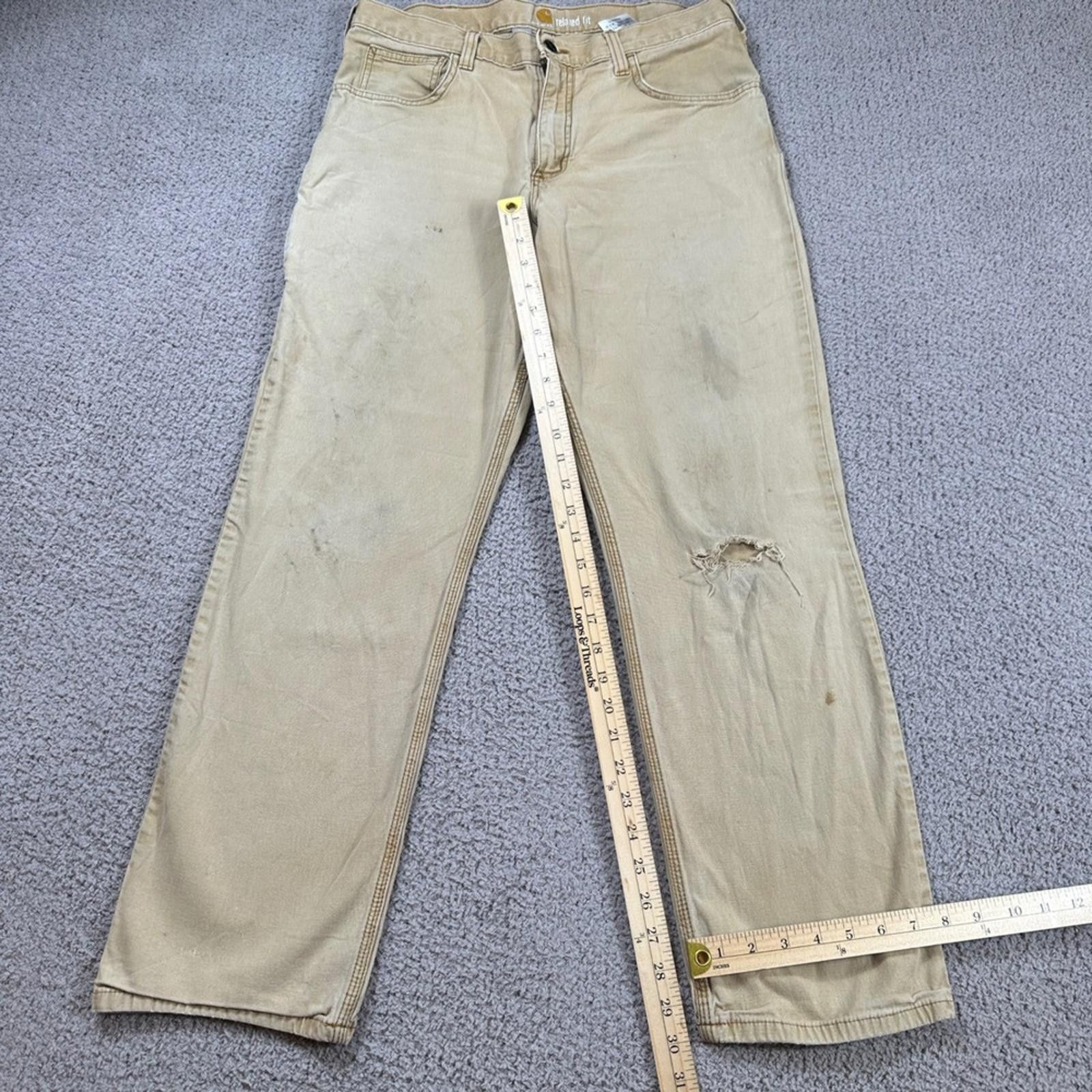 Carhartt Carhartt Mens Relaxed Fit Tan Canvas Work Pants 34x30 Size US 34 / EU 50 - 2 Thumbnail