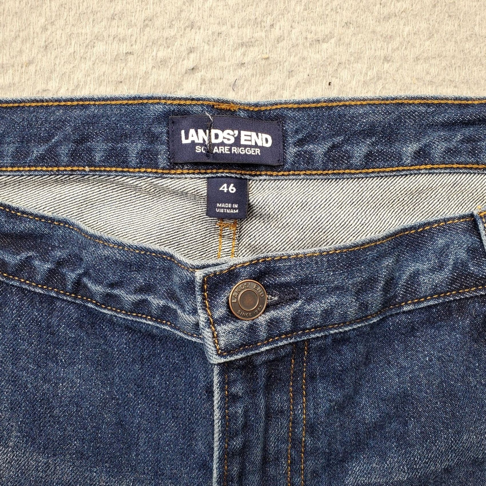 Lands' End Lands' End Jeans Mens 46 Blue Denim Straight Leg Regular High Waist 100% Cotton Pockets Belt 33.25 Inseam 43.75 Outseam Vintage No Size US 30 / EU 46 - 6 Thumbnail