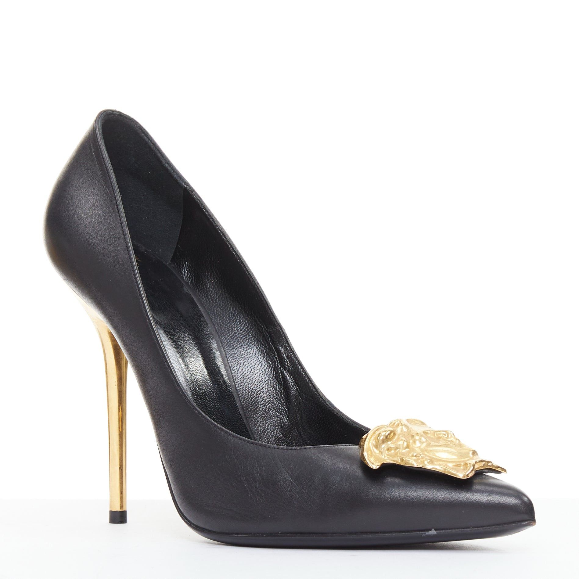 Versace VERSACE Medusa black gold emblem metal heel pump EU38 Lady Gaga Size US 8 / IT 38 - 1 Thumbnail