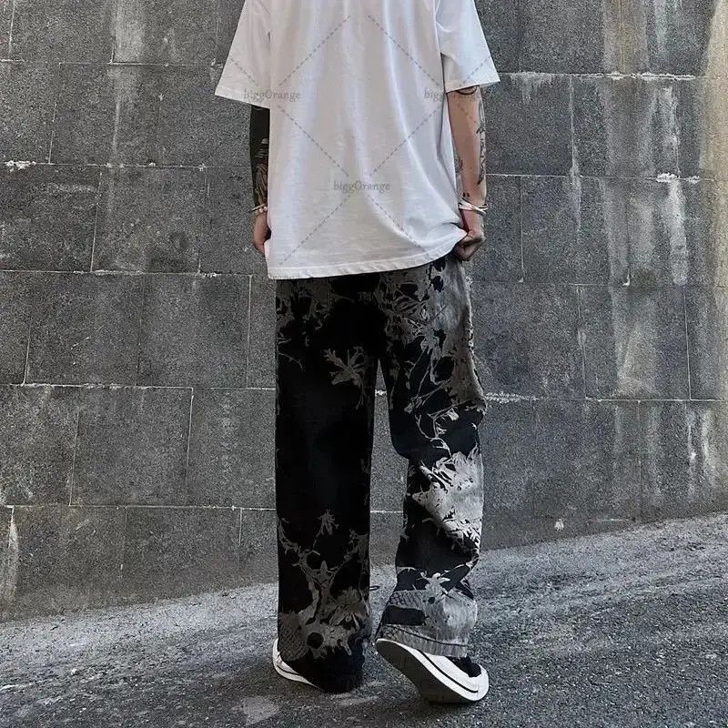 Japanese Brand Straight Wide Leg Pants Graffiti Print Casual Jeans Y2k Size US 32 / EU 48 - 4 Thumbnail
