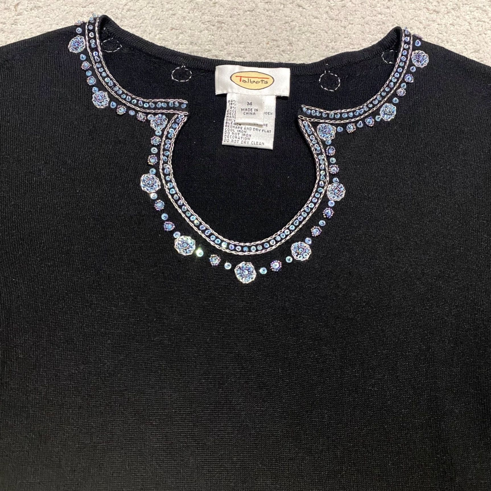 Talbots Talbots Shirt Womens Medium Black Round Neck Embroidered Silk Blend Long Sleeve Blouse Size M / US 6-8 / IT 42-44 - 6 Thumbnail