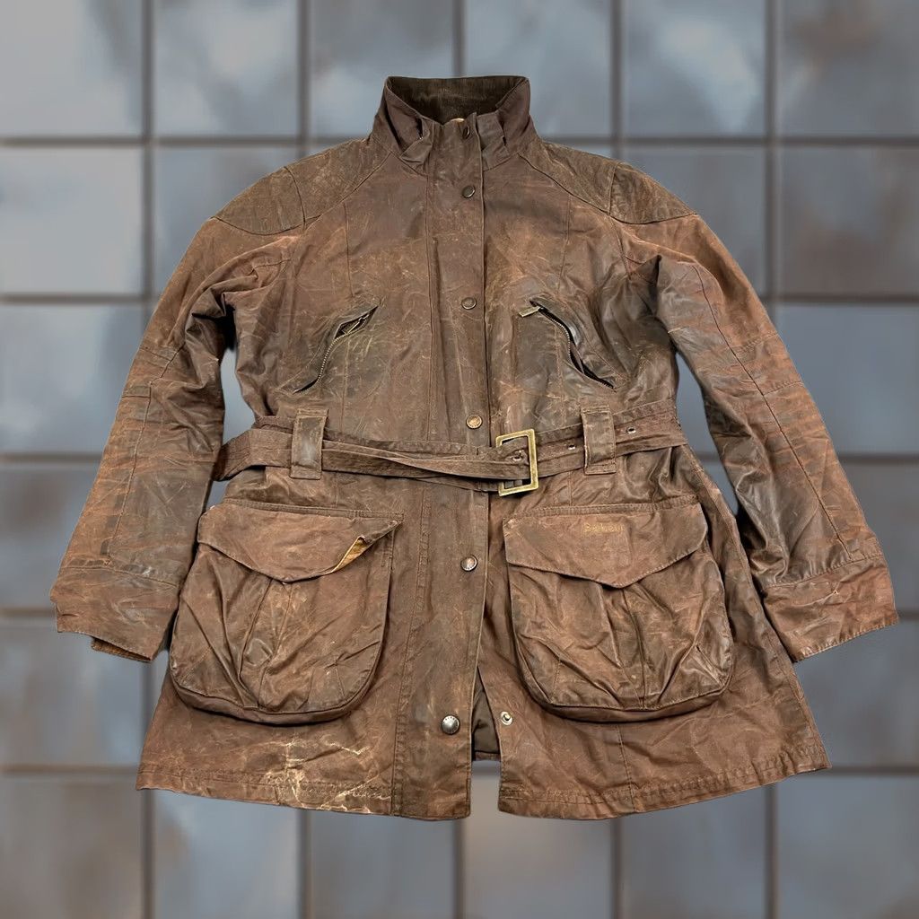 Barbour VINTAGE Barbour Jacket Womens Brown Belted UK 14 Made in England 3 Warrants Casual Cotton Long Sleeve Full Zip Pockets Womens Size XL / US 12-14 / IT 48-50 - 1 Thumbnail