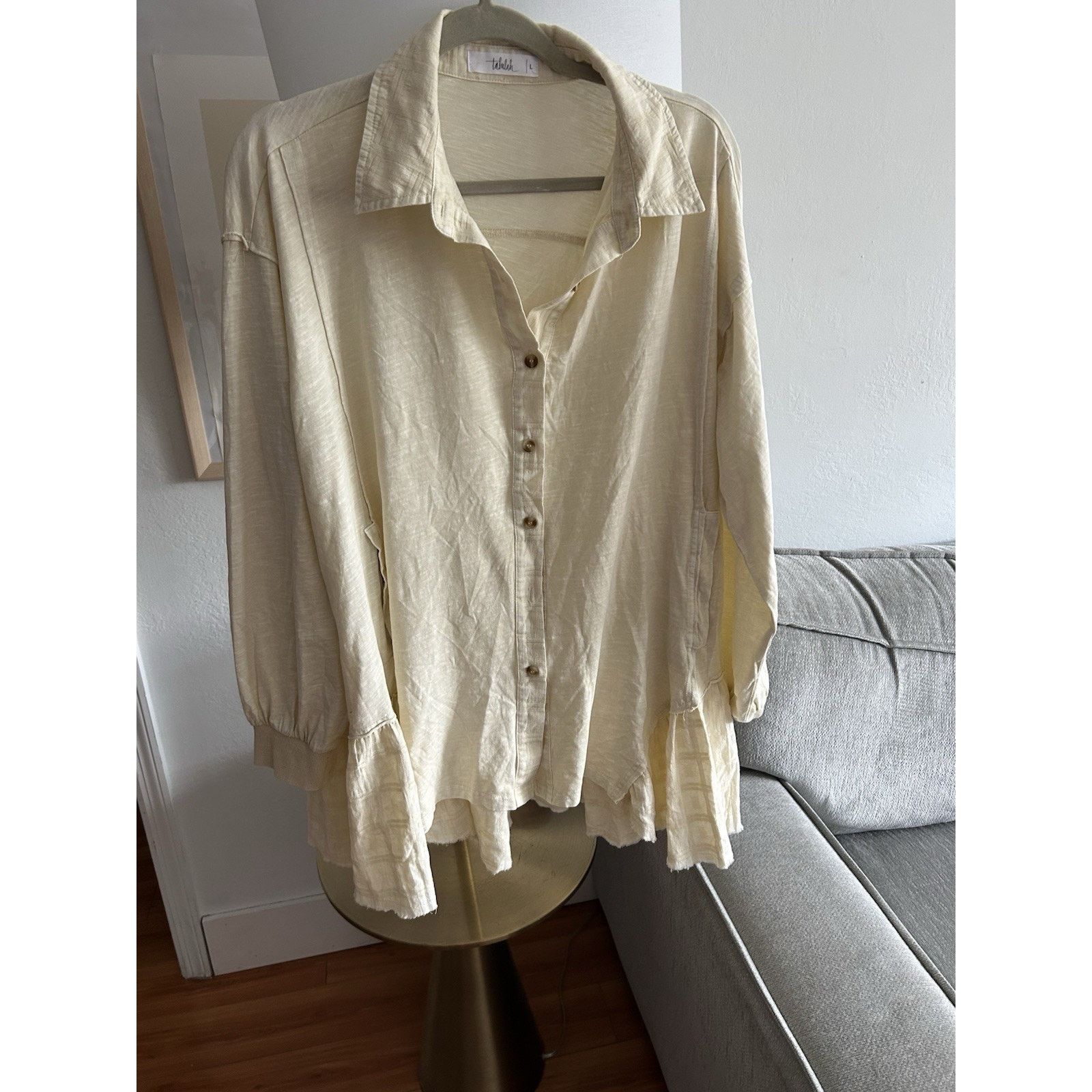 Anthropologie Anthropologie Talulah Shirt Beige Lagenlook Oversized Boho L Size L / US 10 / IT 46 - 2 Thumbnail