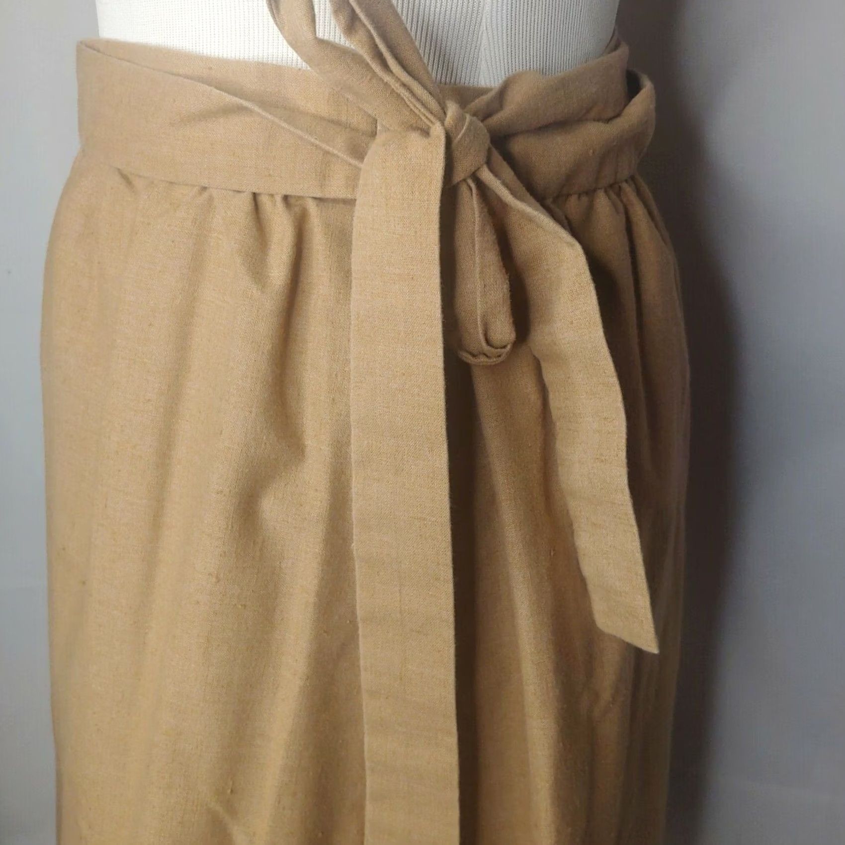 Nique VINTAGE Handmade Skirt Tie Wrap Midi Brown Cotton Blend Hippie Bohemian Nature Cottagecore Fringeless? Size 42" / US 20 - 4 Thumbnail