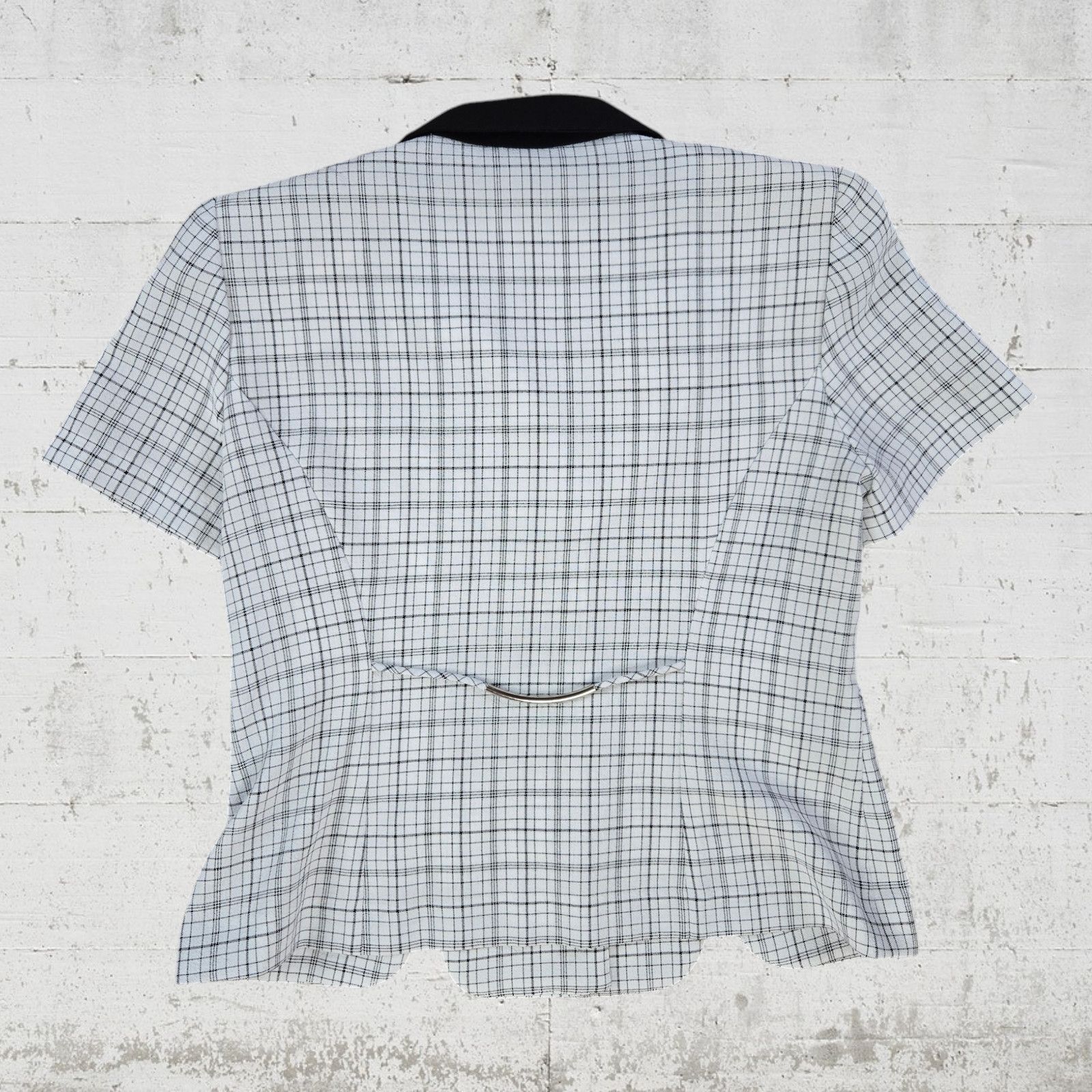 Vintage 90s White Black Graph Check Short Sleeve Blazer Size 8P Size M / US 6-8 / IT 42-44 - 9 Thumbnail