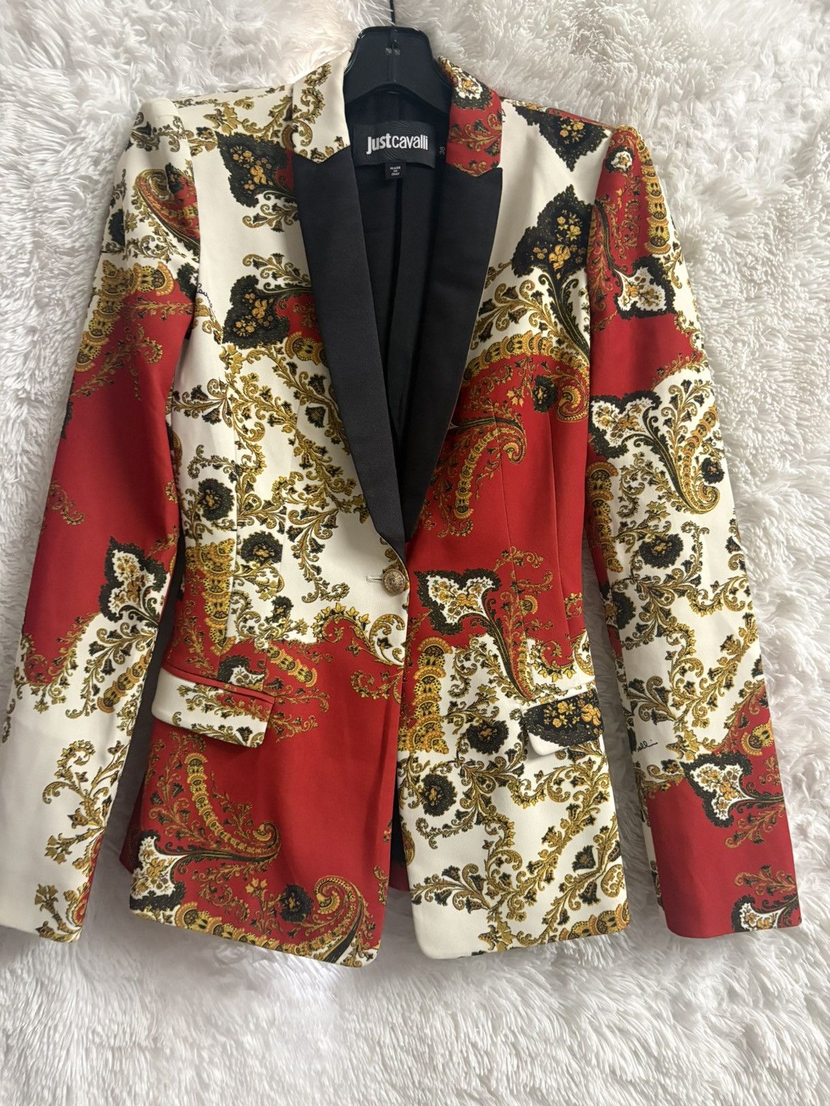 Just Cavalli Just Cavalli Red & White Paisley Satin Blazer Size S / US 4 / IT 40 - 1 Thumbnail