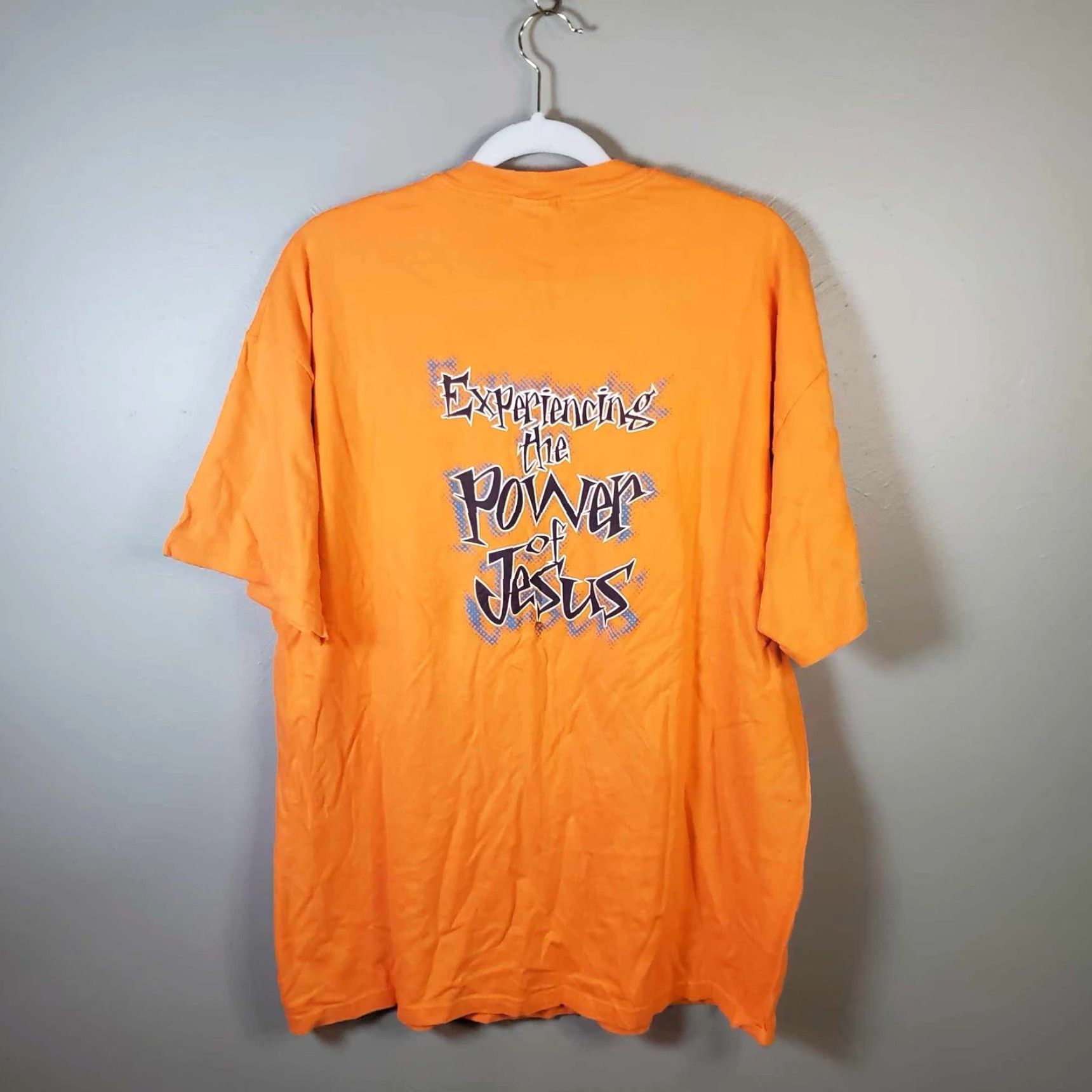 Hanes VINTAGE Hanes Jesus T Shirt Big & Tall Adult XL Orange Double-Sided Center Cross 90s 80s 90s Art Womens Mens Boys Girls Size US XL / EU 56 / 4 - 3 Thumbnail
