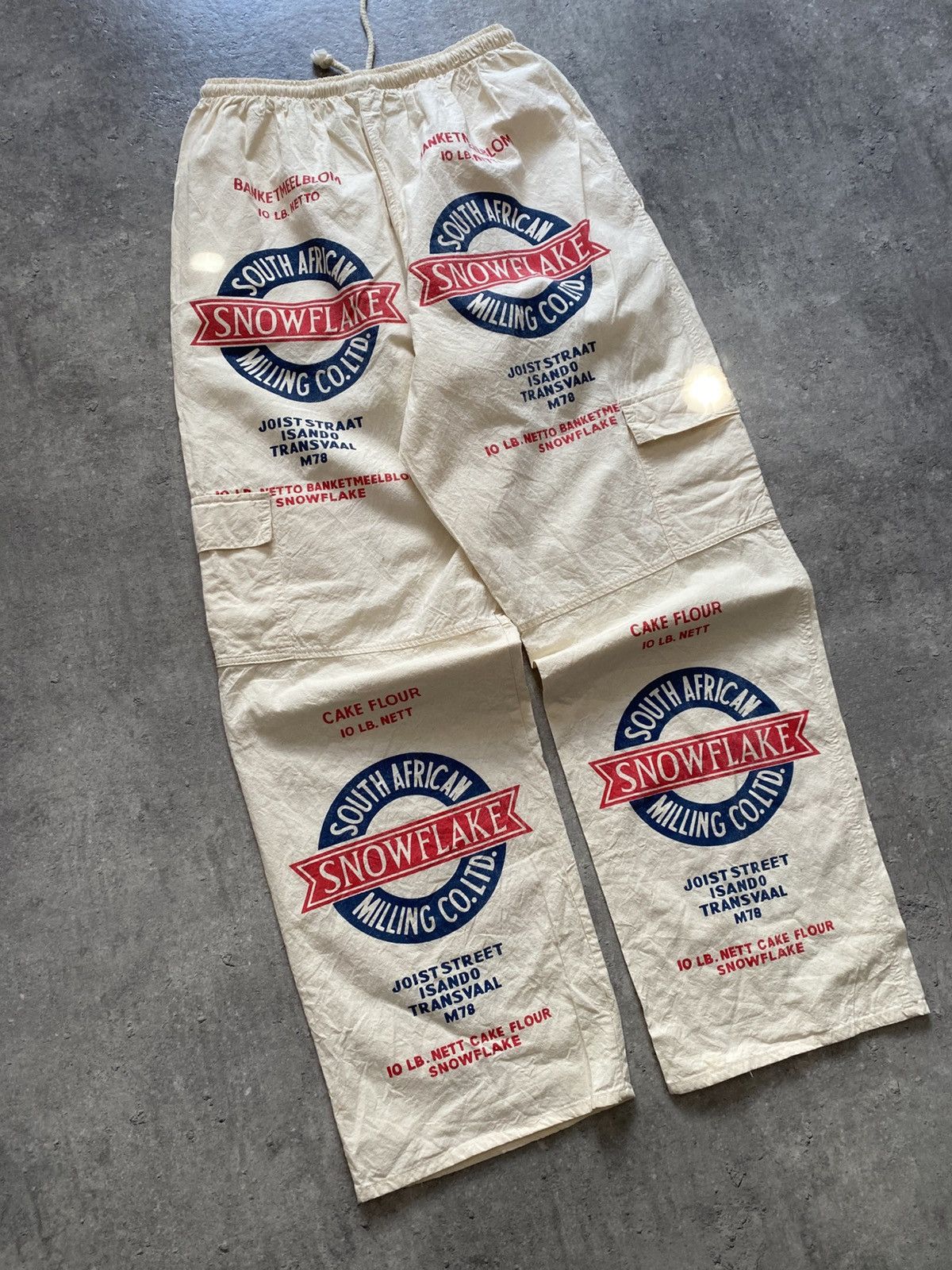 Vintage Vintage Recycled Flour Sack Bag Cargo Beige Pants Size US 32 / EU 48 - 5 Thumbnail
