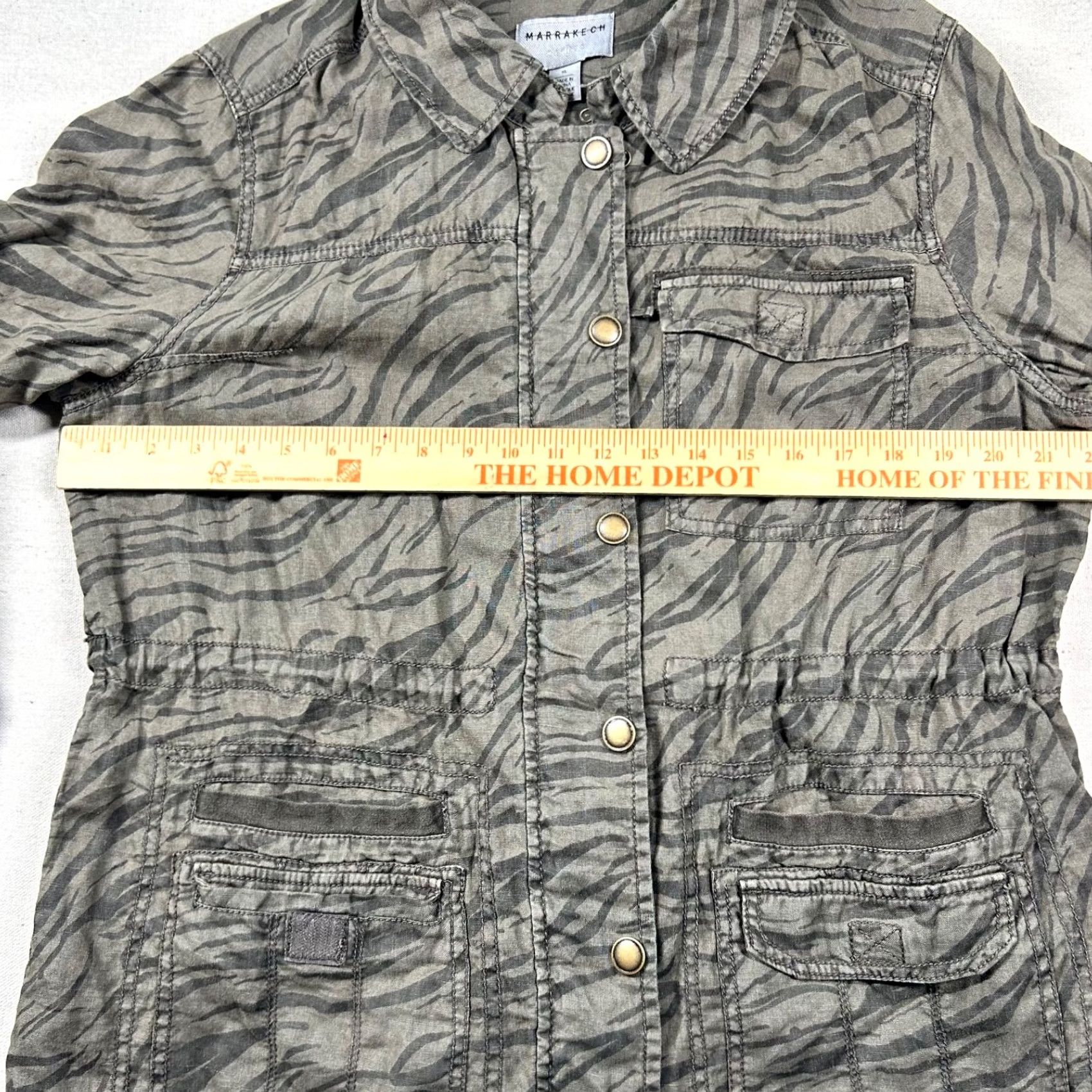 Vintage Marrakech Jacket Womens XL 100% Linen Tiger Stripe Full Zip Snap Military Jacket Army Bohemian Mens Womens Girls Boys Size XL / US 12-14 / IT 48-50 - 6 Thumbnail