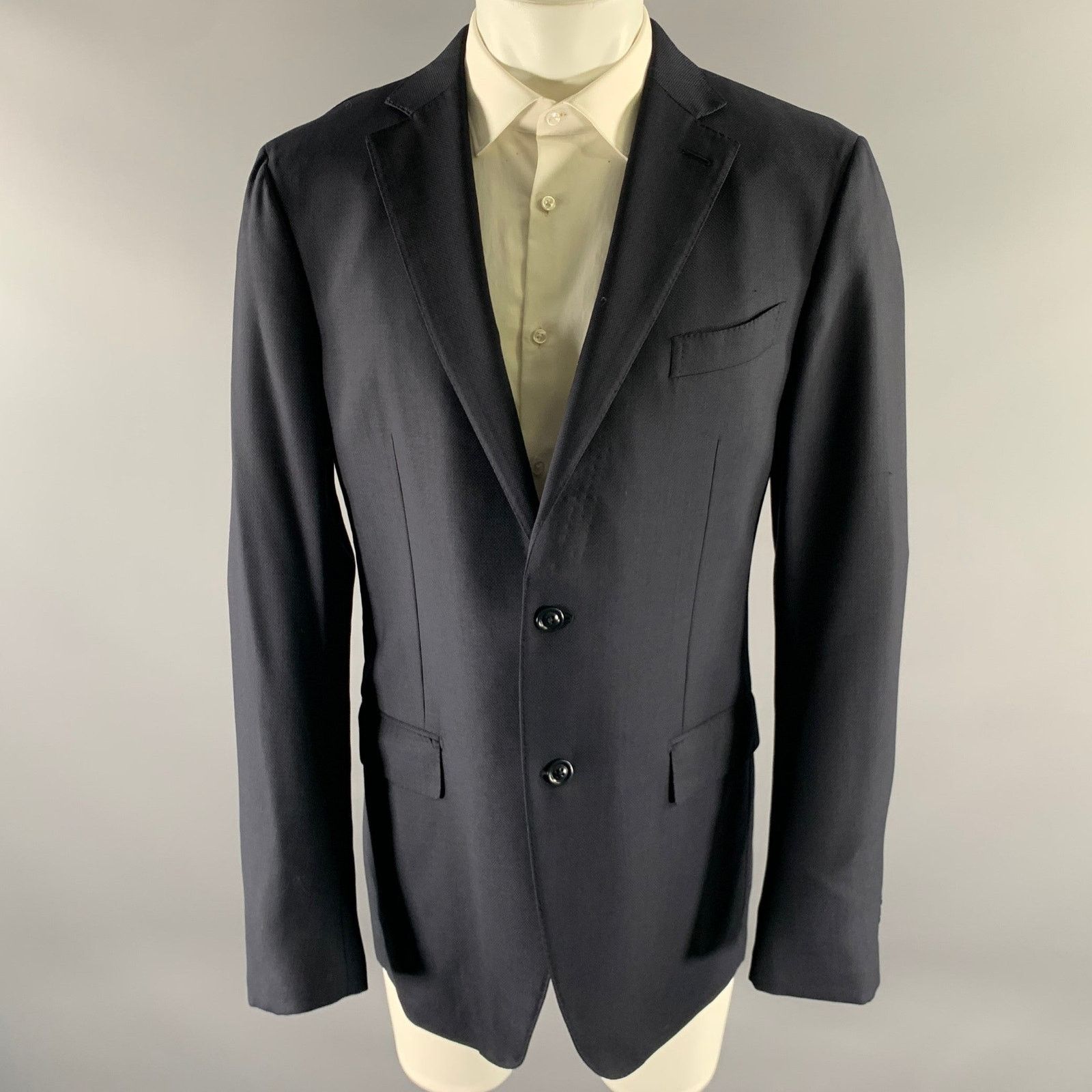 Ermenegildo Zegna ERMENEGILDO ZEGNA Size 42 Navy Wool Notch Lapel Sport Coat Size 42L - 1 Thumbnail