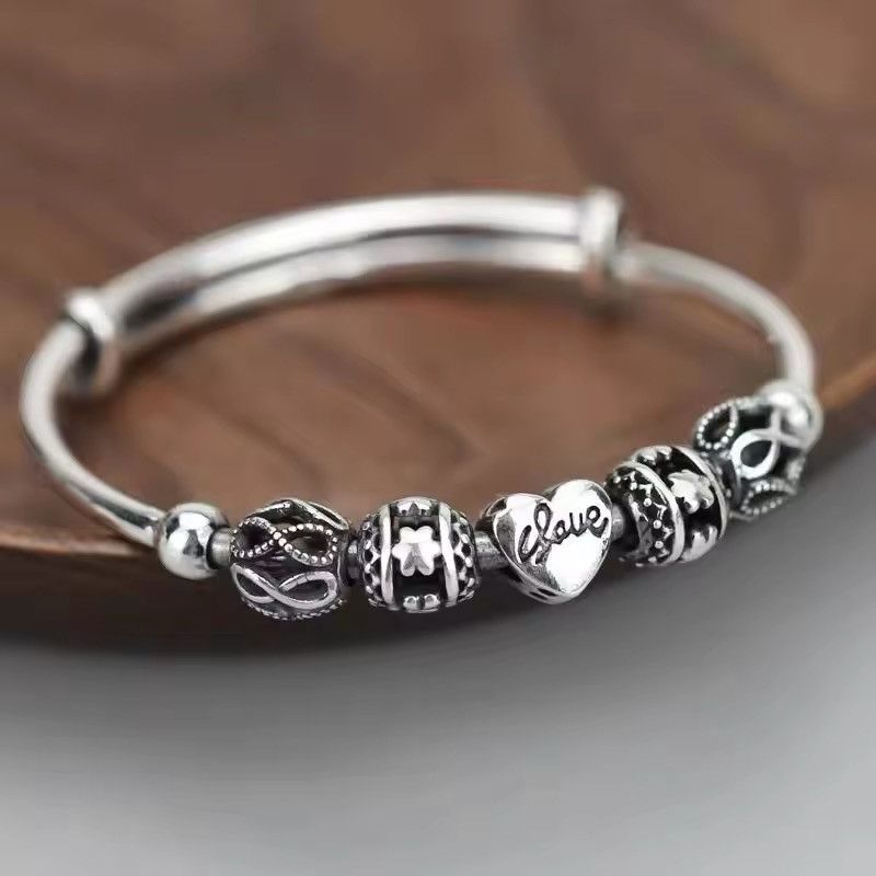 Jewelry Handmade Heart Turn Bead Bangle Bracelet Size ONE SIZE - 1 Thumbnail