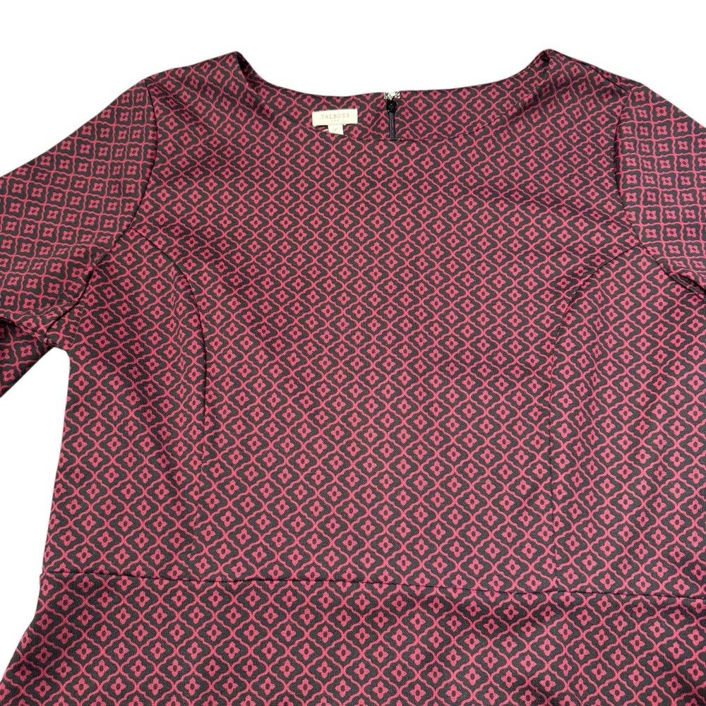 Talbots New Talbots Geometric Print 3/4 Sleeve Burgundy Dress Size Size XL / US 12-14 / IT 48-50 - 5 Thumbnail
