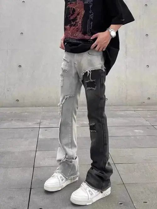 Jean Distressed contrasting color patchwork jeans Size US 30 / EU 46 - 3 Thumbnail