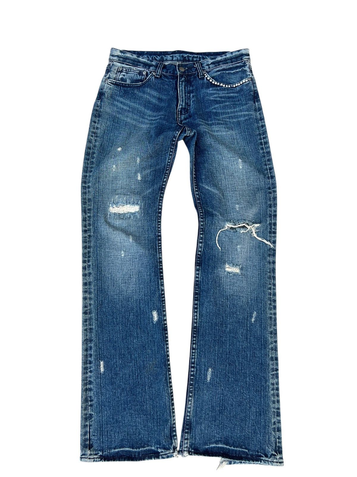 Vintage ABX. Japan Ripped Distressed Denim Studded Bootcut Jeans Size US 30 / EU 46 - 1 Thumbnail