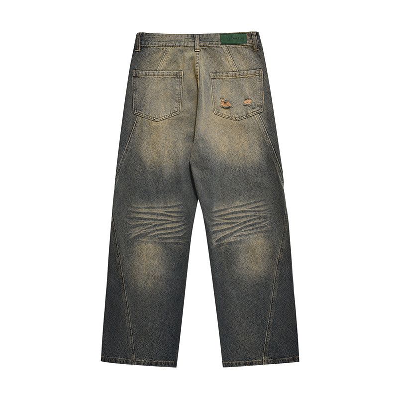 American retro distressed wide-leg jeans for men