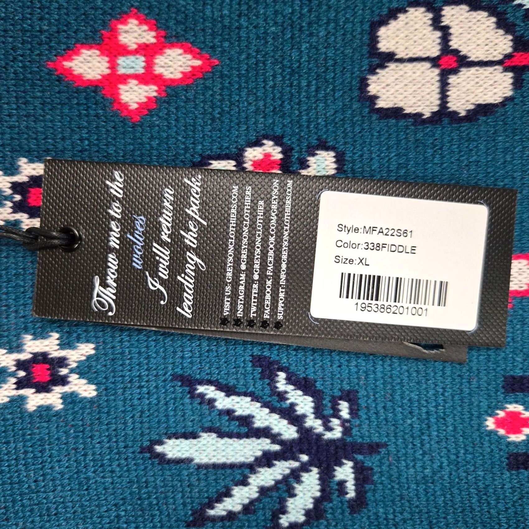 Vintage Greyson Mens Crew Neck Wool/Cashmere Blend Sweater XL Sea Green Casual All Seasons Geometric Aztec Western Theme Pullover Long Sleeve Regular Fit Size US XL / EU 56 / 4 - 4 Thumbnail