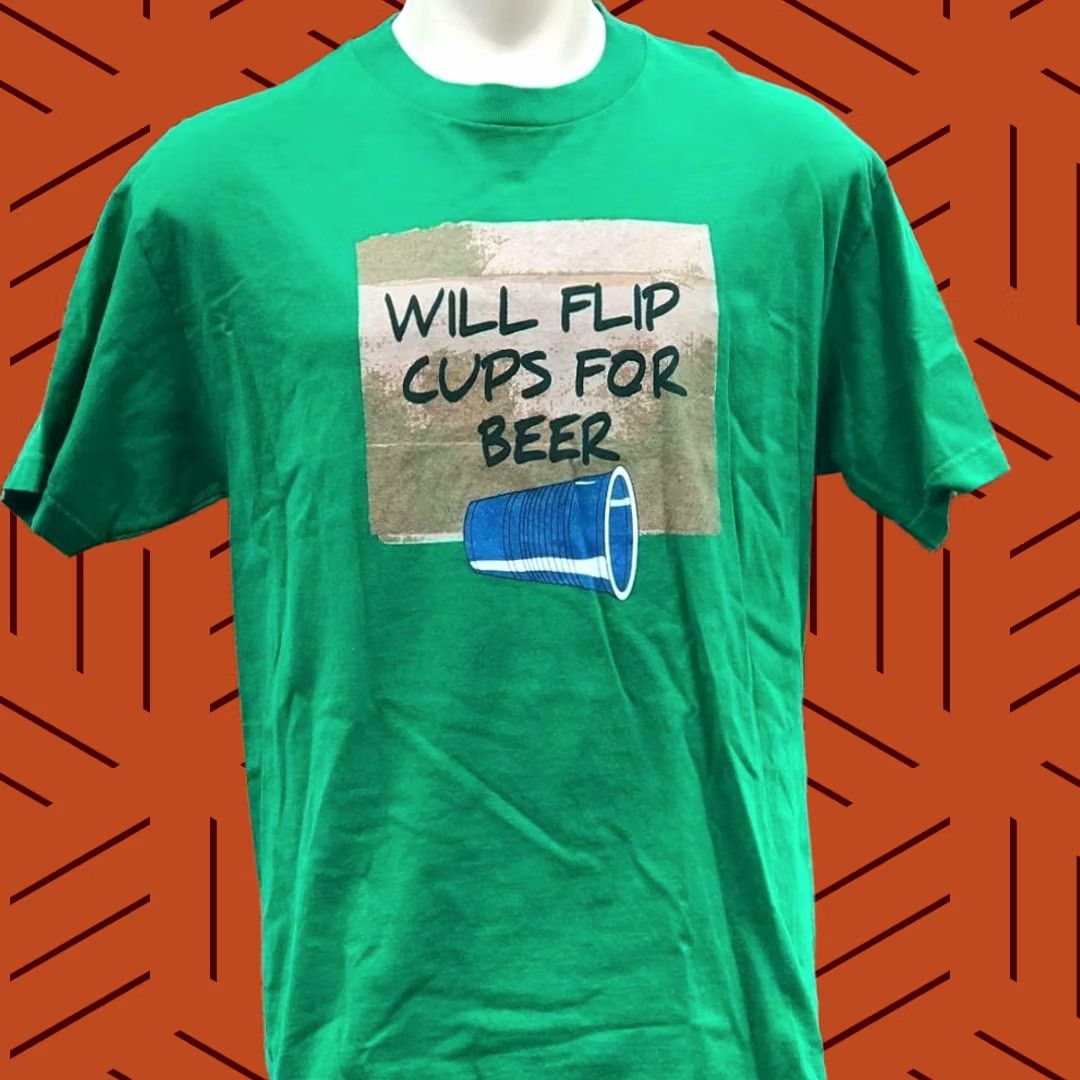 Vintage Will Flip Cups For Beer Novelty Mens T-Shirt L Shirt Green Size US L / EU 52-54 / 3 - 1 Preview